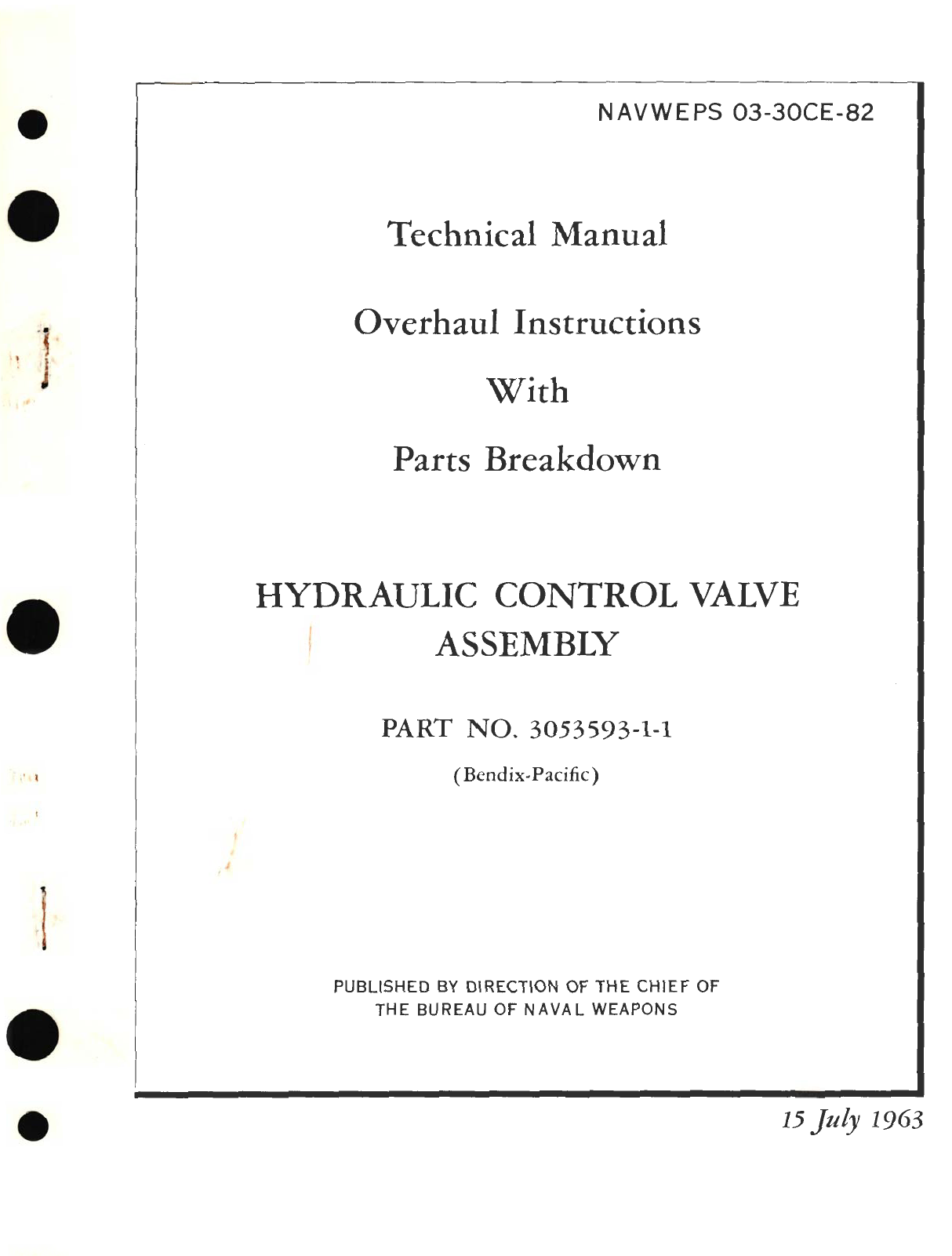 Sample page 1 from AirCorps Library document: Overhaul Instructions with Parts Breakdown for Hydraulic Control Valve Assembly Part No. 3053593 