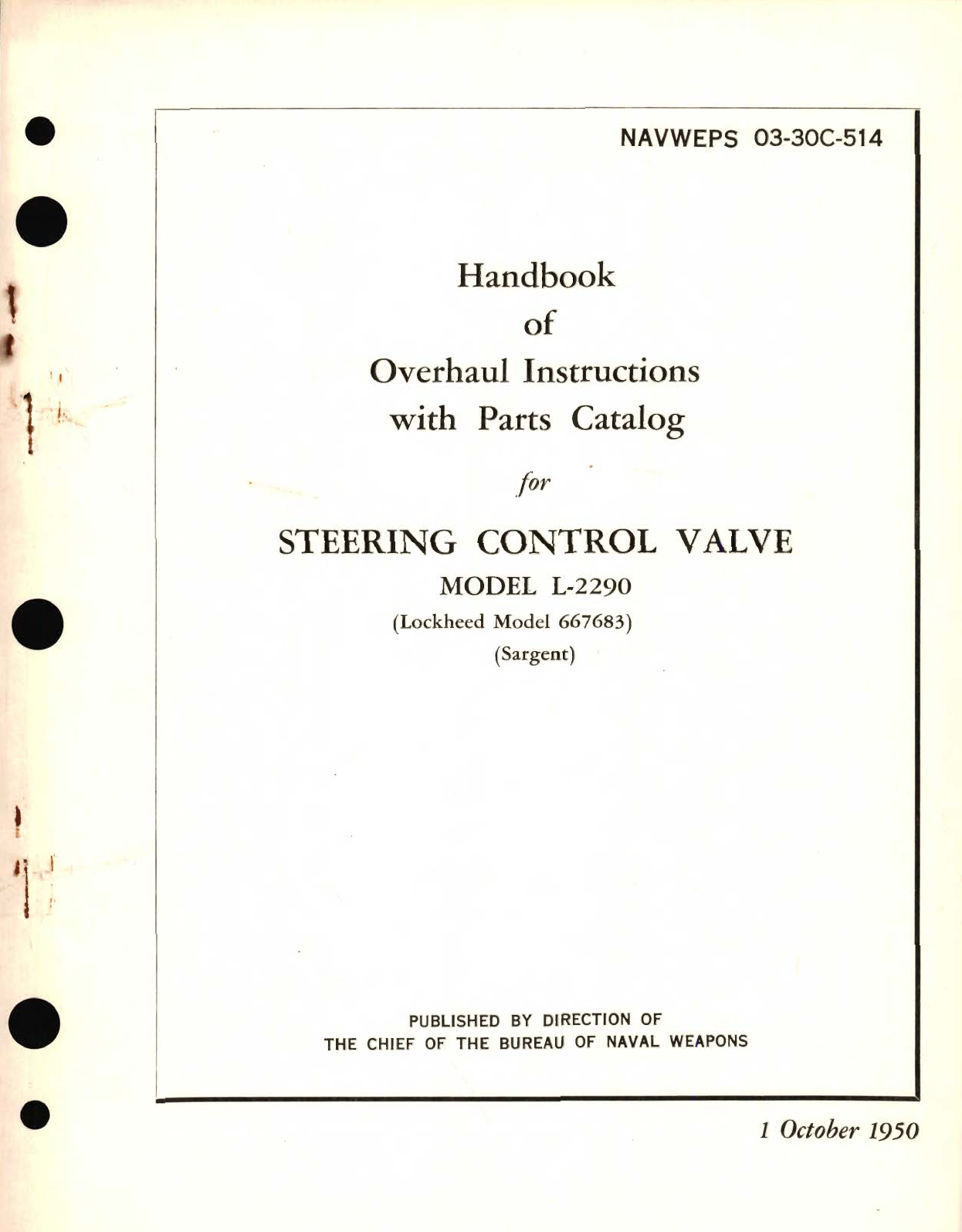 Sample page 1 from AirCorps Library document: Overhaul Instructions with Parts Catalog for Steering Control Valve Model L-2290 