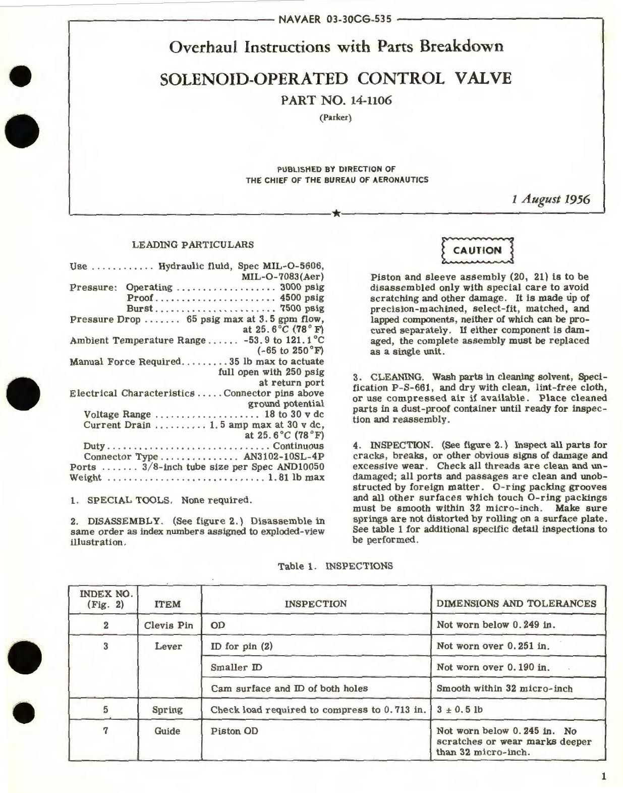 Sample page 1 from AirCorps Library document: Overhaul Instructions with Parts Breakdown for Solenoid-Operated Control Valve Part No. 14-1106 