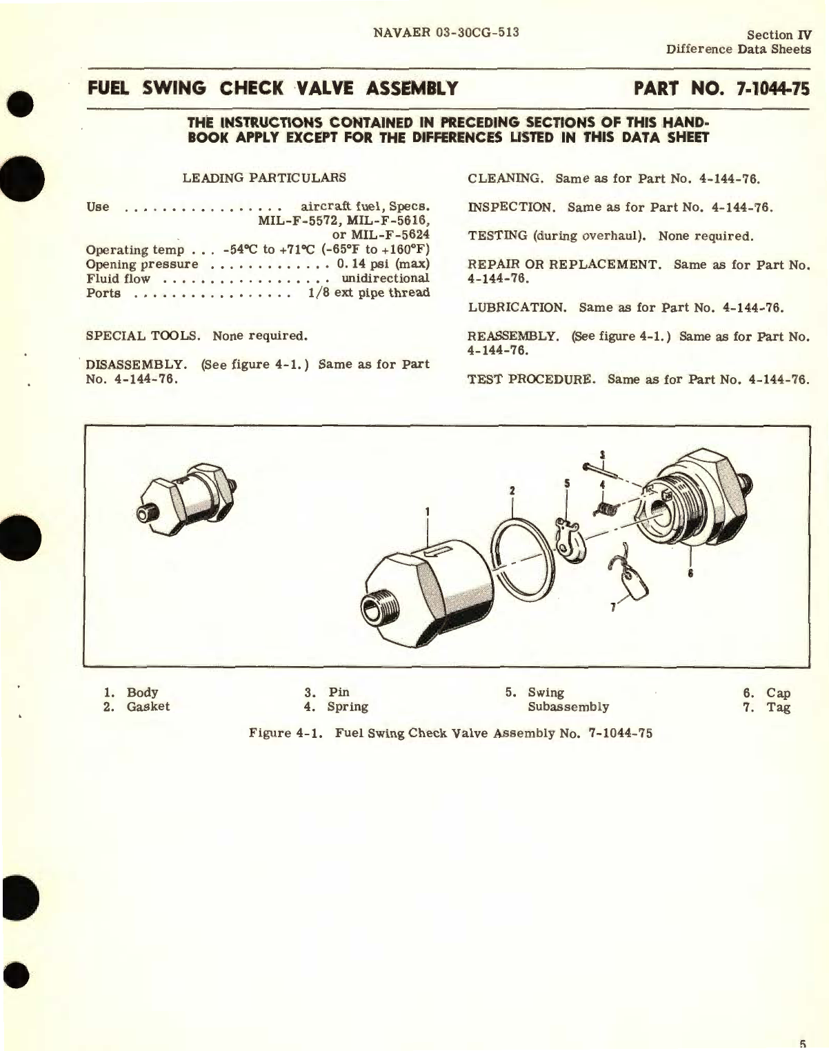 Sample page 7 from AirCorps Library document: Overhaul Instructions for Fuel Swing Check Valve Assembly Part No. 4-144, 7-1044, 10-2750, 11-350, 111, and 1211