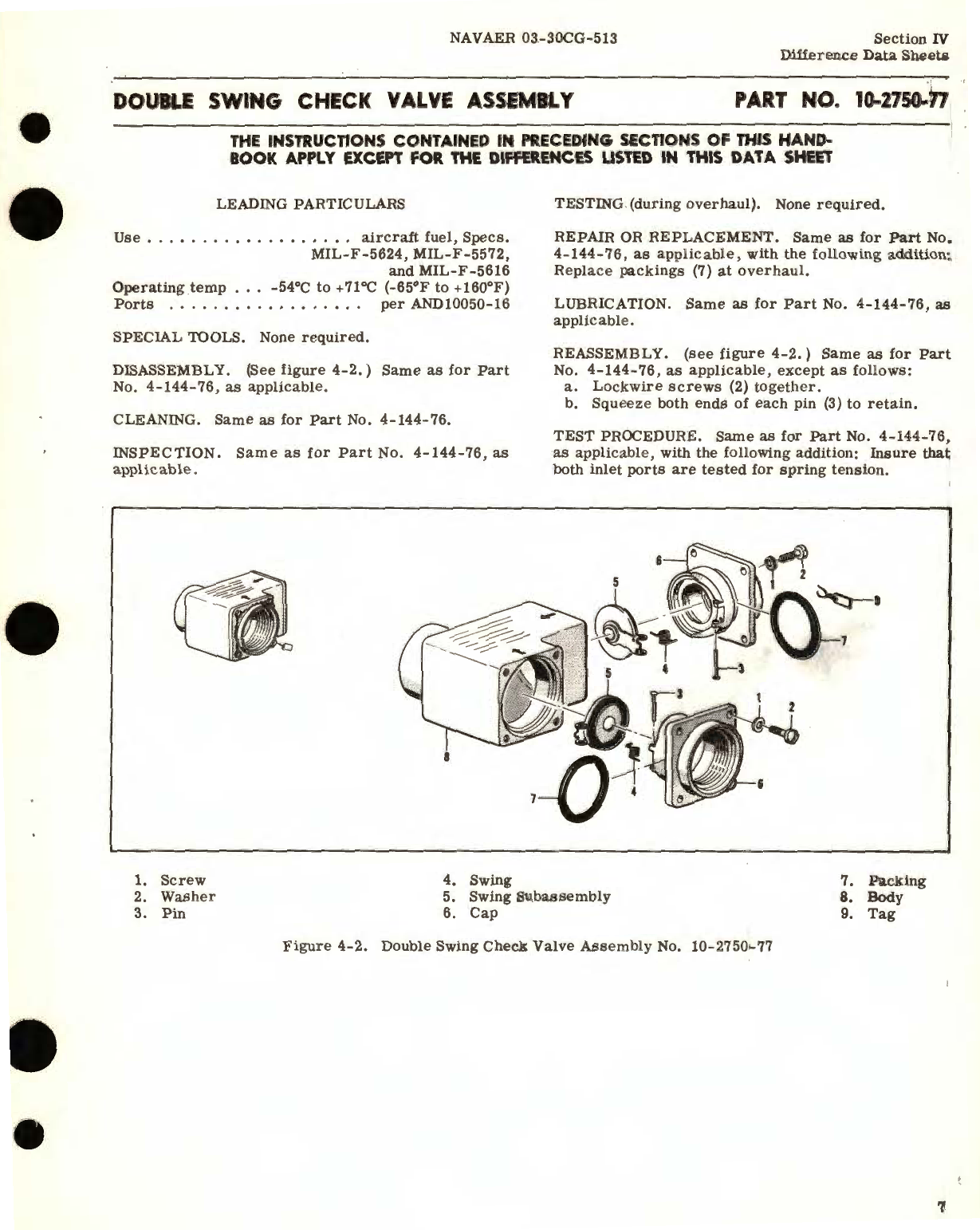 Sample page 9 from AirCorps Library document: Overhaul Instructions for Fuel Swing Check Valve Assembly Part No. 4-144, 7-1044, 10-2750, 11-350, 111, and 1211