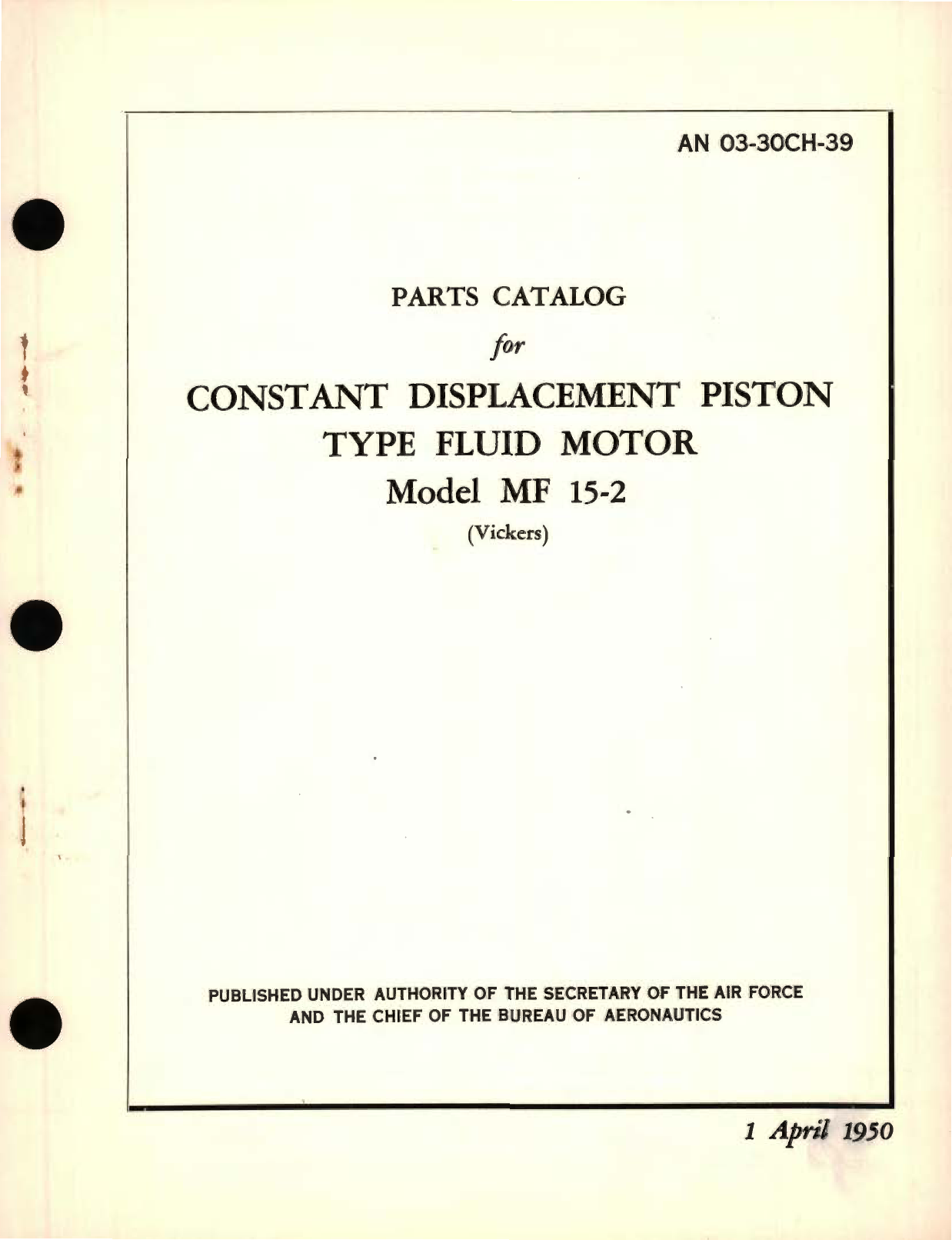 Sample page 1 from AirCorps Library document: Parts Catalog for Constant Displacement Piston Type Fluid Motor Model MF 15-2 