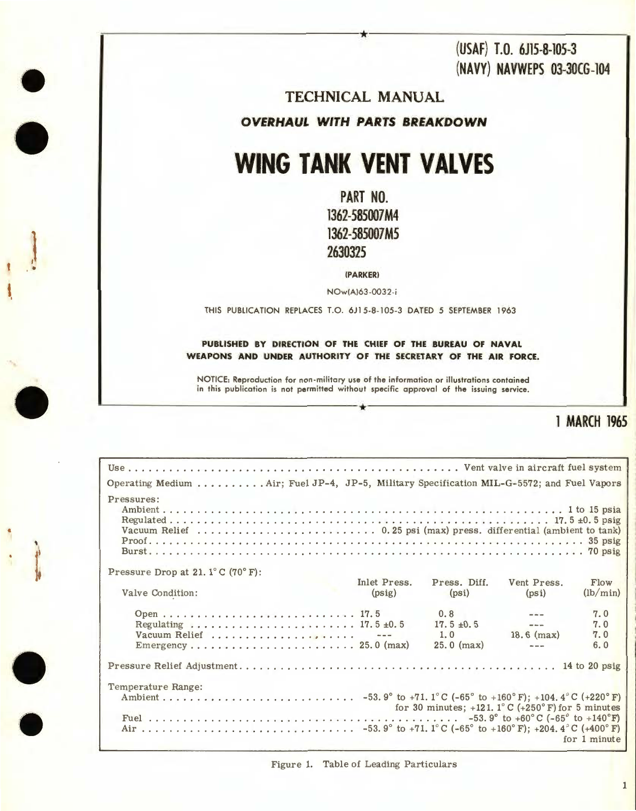 Sample page 1 from AirCorps Library document: Overhaul Instructions with Parts Breakdown for Wing Tank Vent Valves Part No. 1362, 2630325 