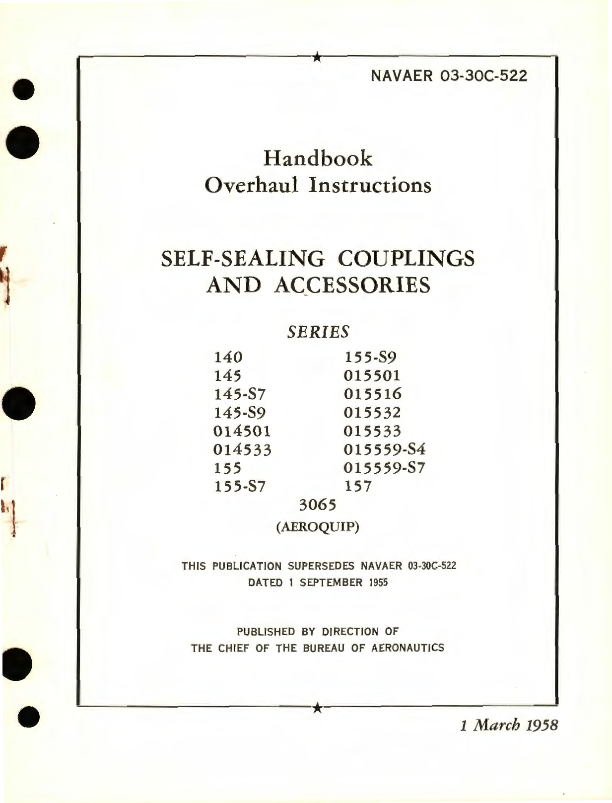 Sample page 1 from AirCorps Library document: Overhaul Instructions for Self-Sealing Couplings and Accessories Series 140, 145, 155 