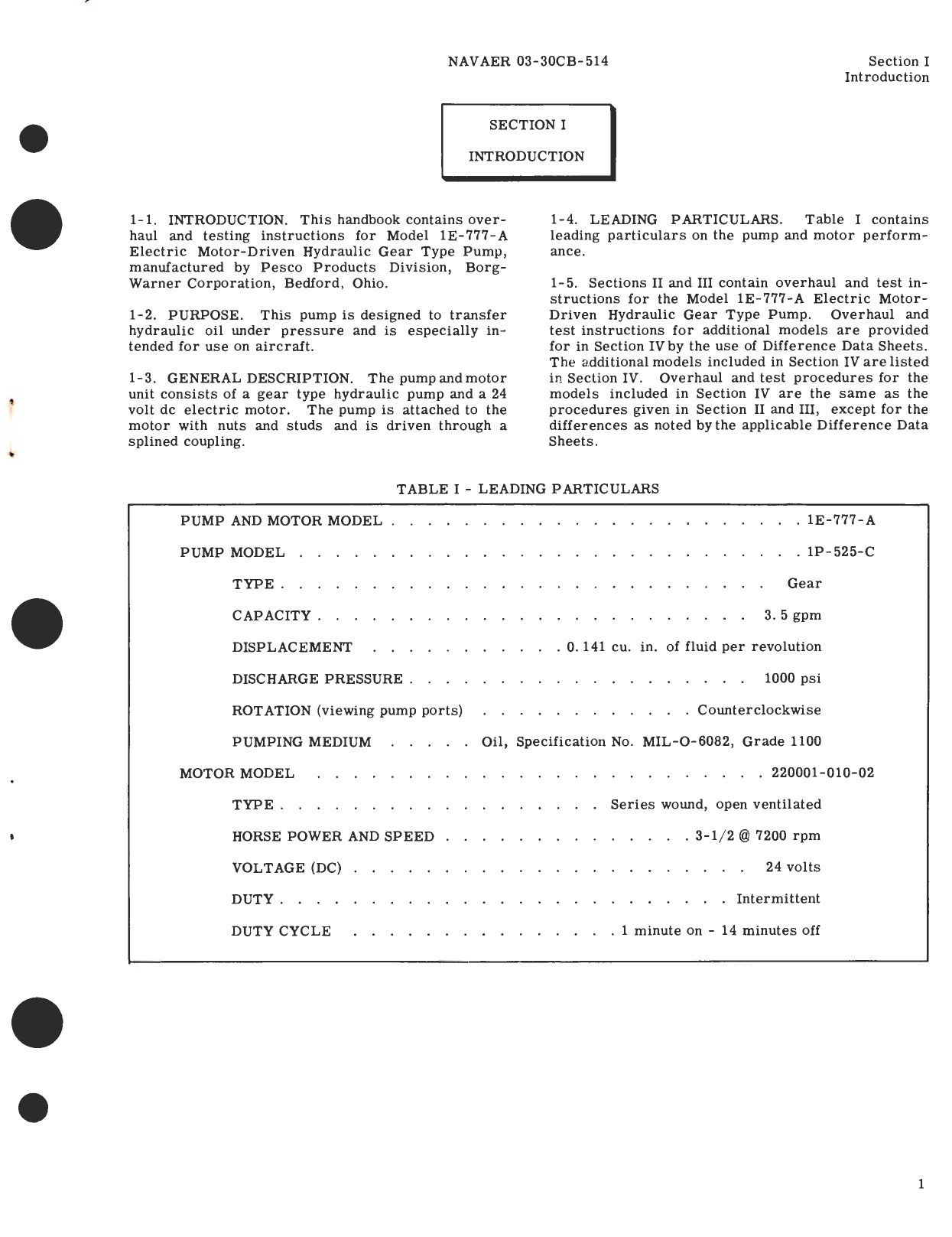 Sample page 5 from AirCorps Library document: Overhaul Instructions for Electric Motor-Driven Hydraulic Gear Type Pump Model 1E-777 Series 