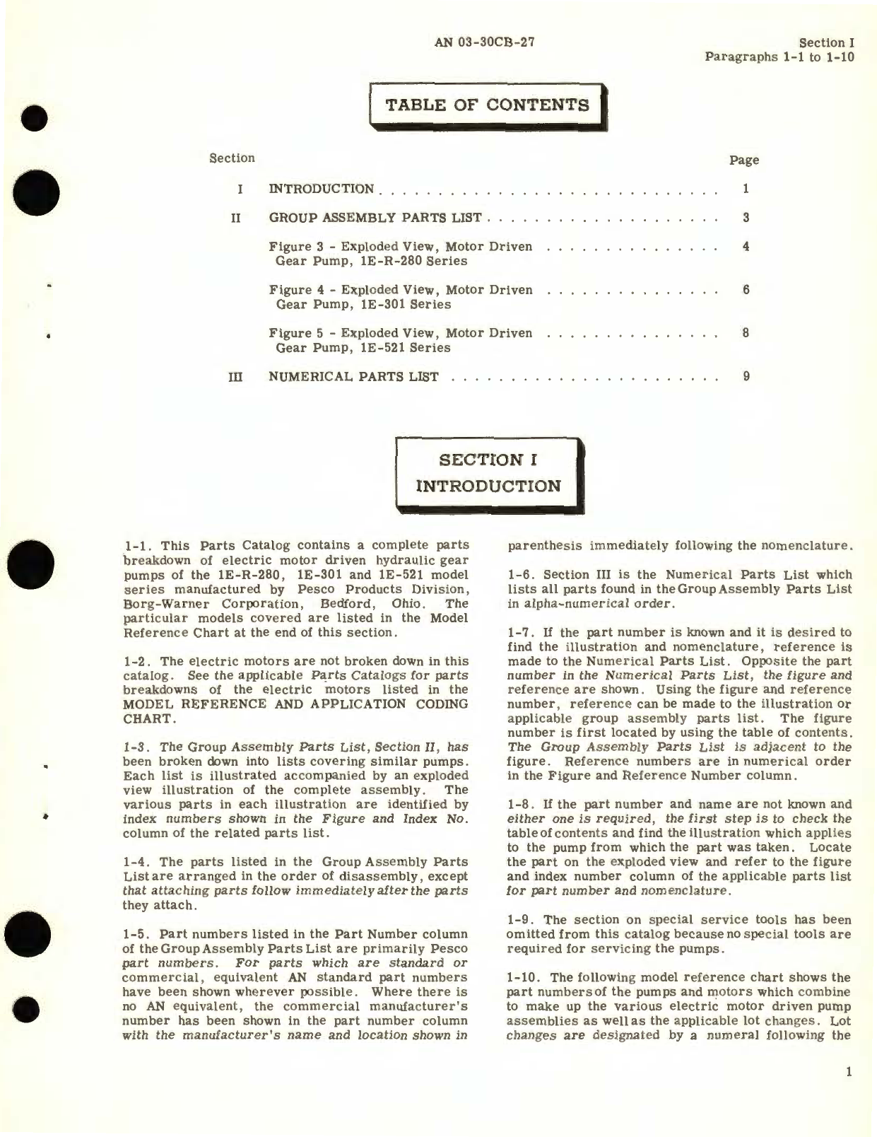 Sample page 5 from AirCorps Library document: Parts Catalog for Propeller Feathering Pumps Part No. 1E-280, 1E-301, and 1E-521 Series 