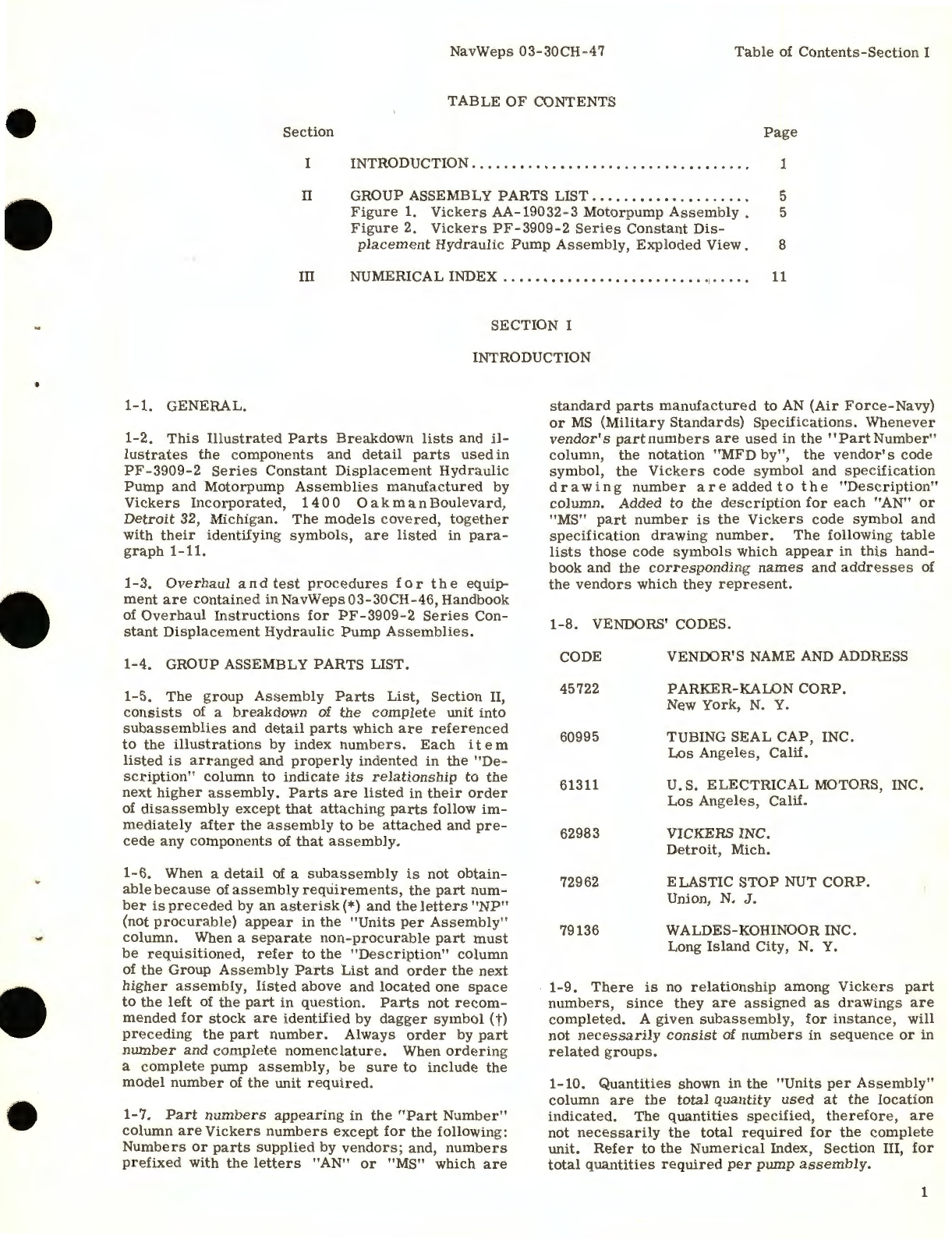 Sample page 3 from AirCorps Library document: Illustrated Parts Breakdown for Hydraulic Plump Assembly Models PF10-3909, AA-19032 Motorpump