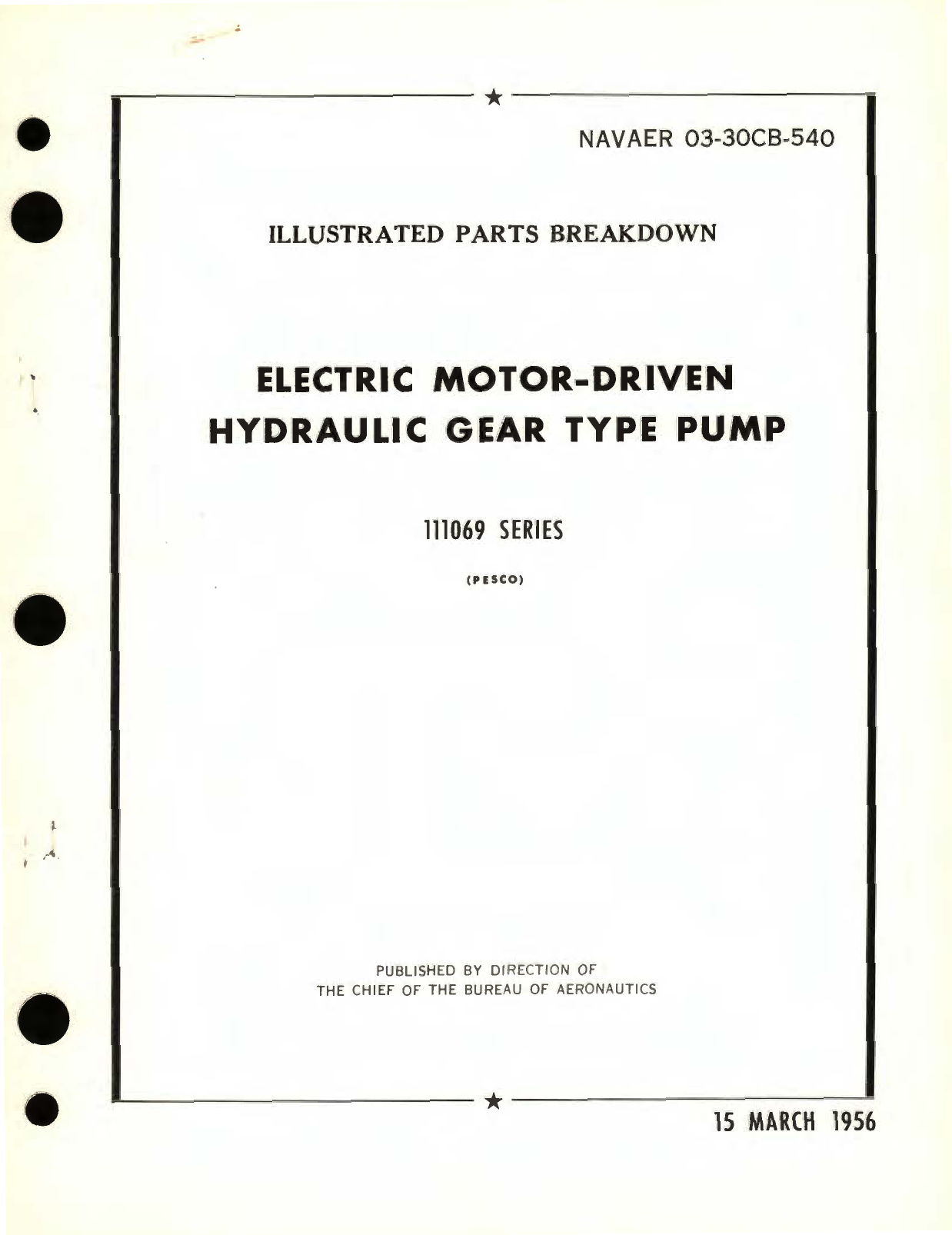 Sample page 1 from AirCorps Library document: Illustrated Parts Breakdown for Electric Motor-Driven Hydraulic Gear Type Pump Part No. 111069 Series