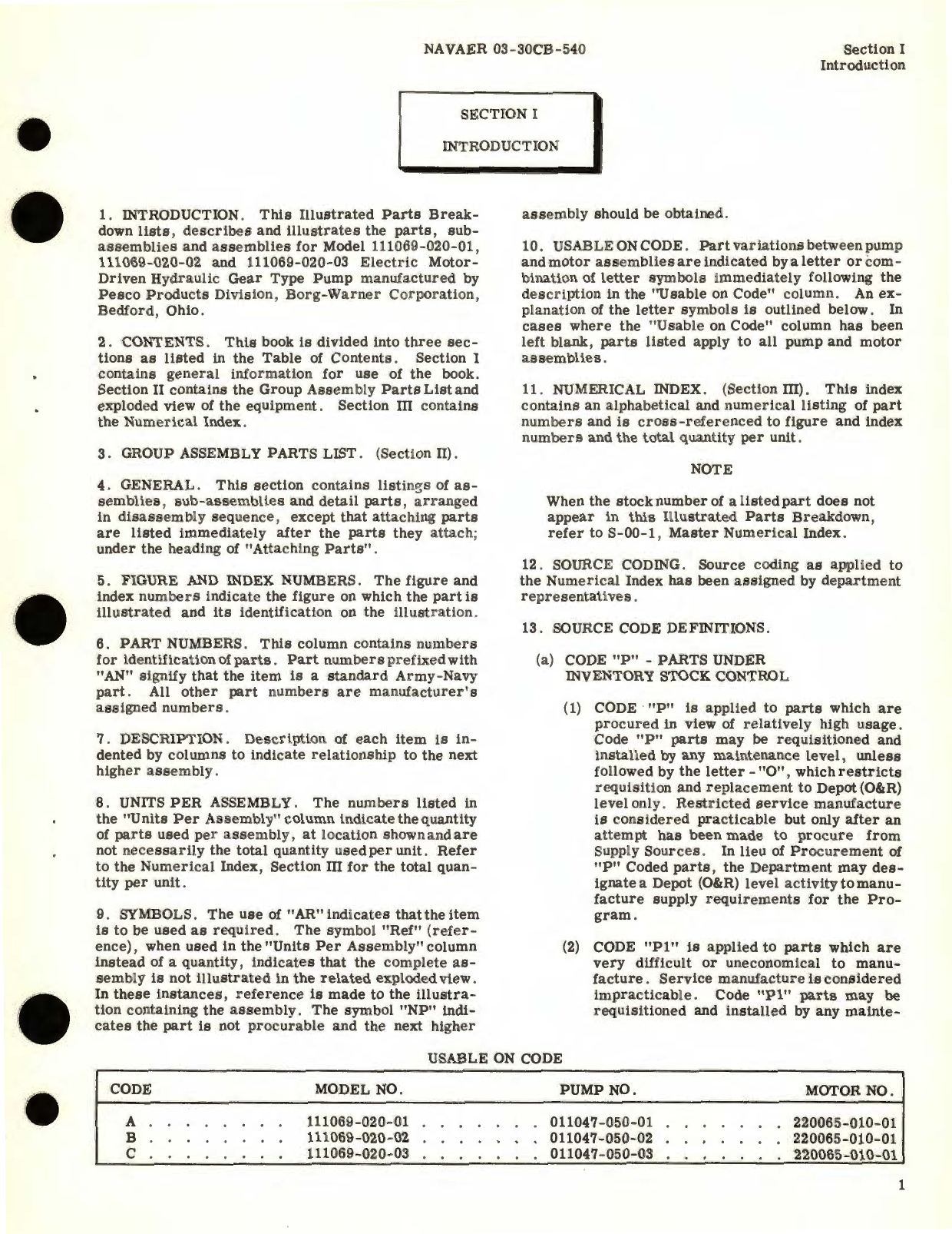 Sample page 5 from AirCorps Library document: Illustrated Parts Breakdown for Electric Motor-Driven Hydraulic Gear Type Pump Part No. 111069 Series