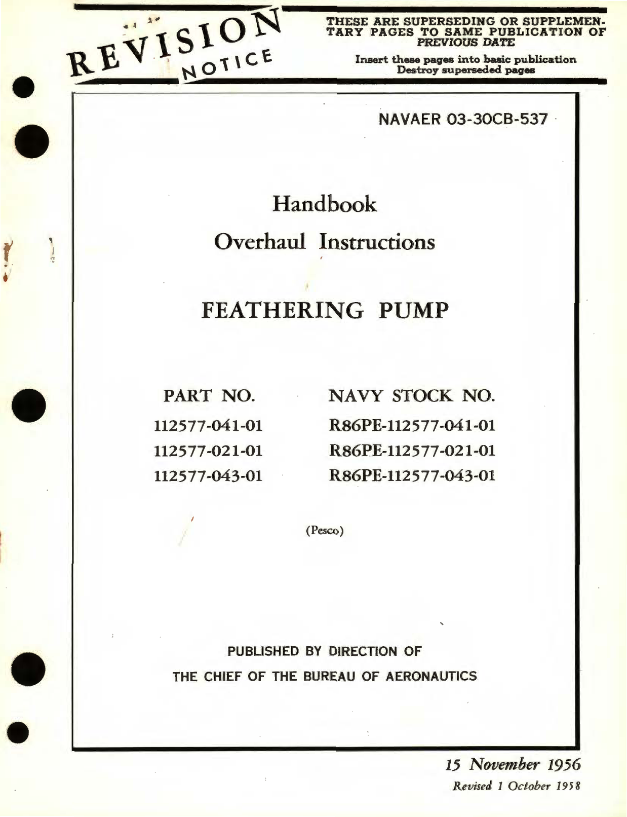 Sample page 1 from AirCorps Library document: Overhaul Instructions for Feathering Pump Part No. 112577 