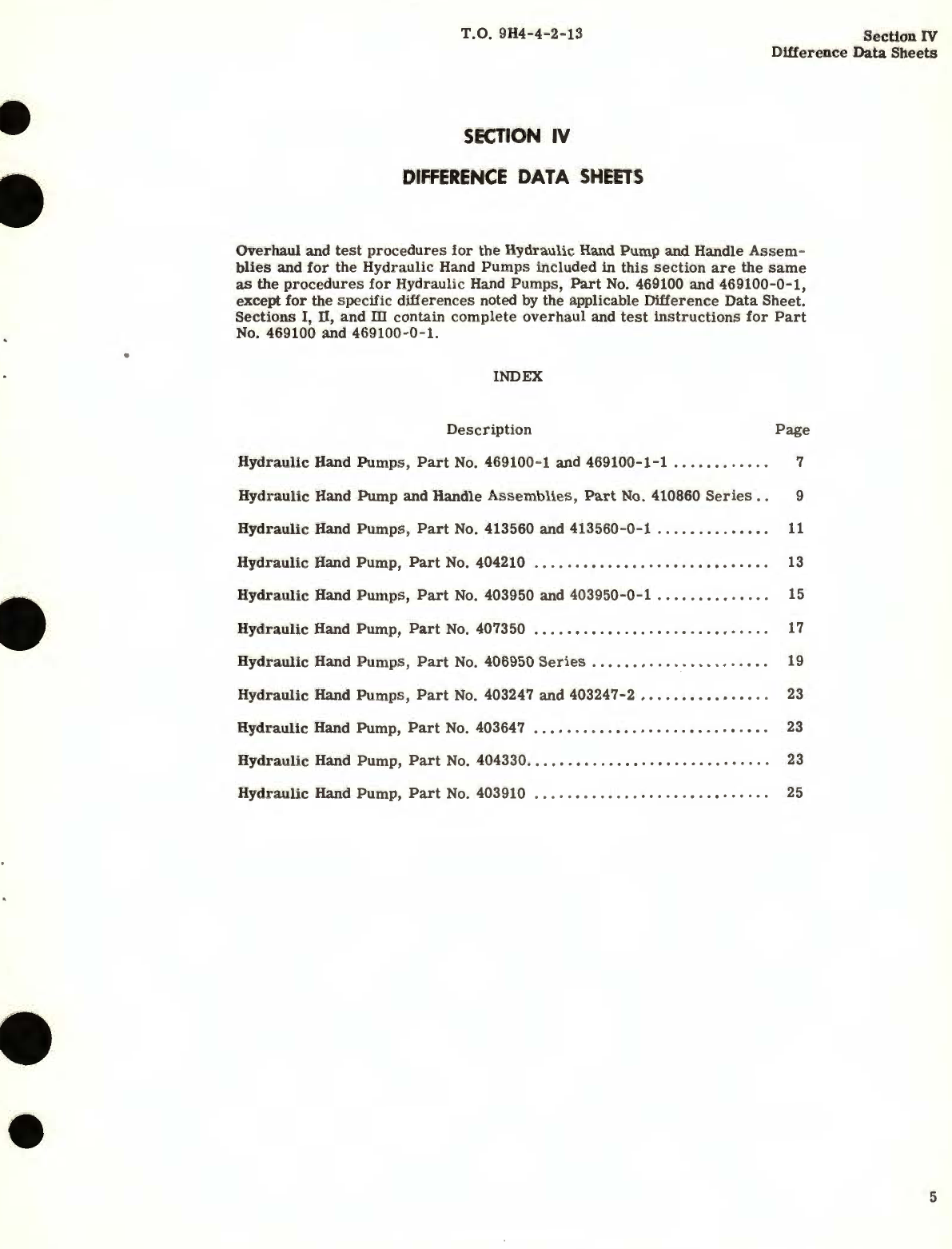 Sample page 7 from AirCorps Library document: Overhaul Instructions for Hydraulic Hand Pumps Part No. 403247, 404210, 413560, 404330, 403647, 406950, 469100, 403910, 407350, 403950, 410860