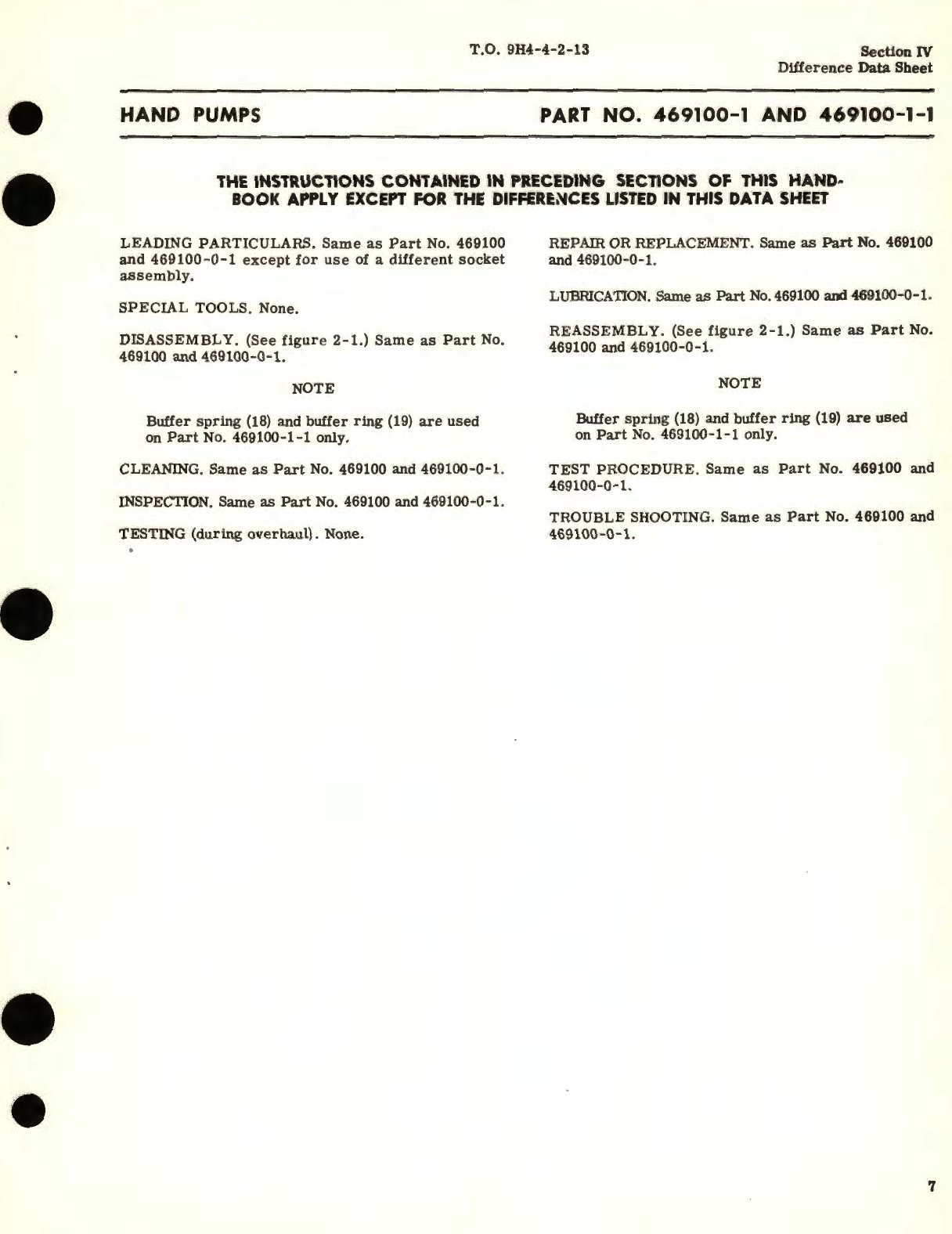 Sample page 9 from AirCorps Library document: Overhaul Instructions for Hydraulic Hand Pumps Part No. 403247, 404210, 413560, 404330, 403647, 406950, 469100, 403910, 407350, 403950, 410860