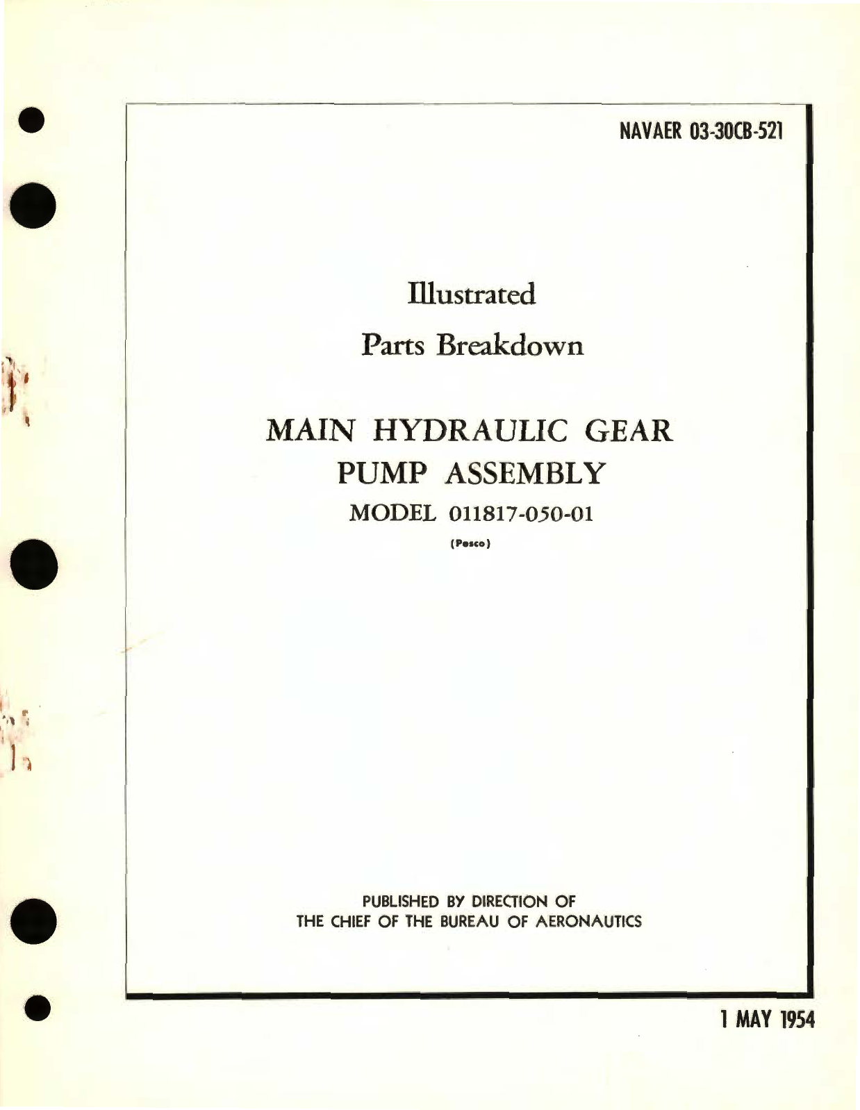 Sample page 1 from AirCorps Library document: Illustrated Parts Breakdown for Main Hydraulic Gear Pump Assembly Model 011817-050-01