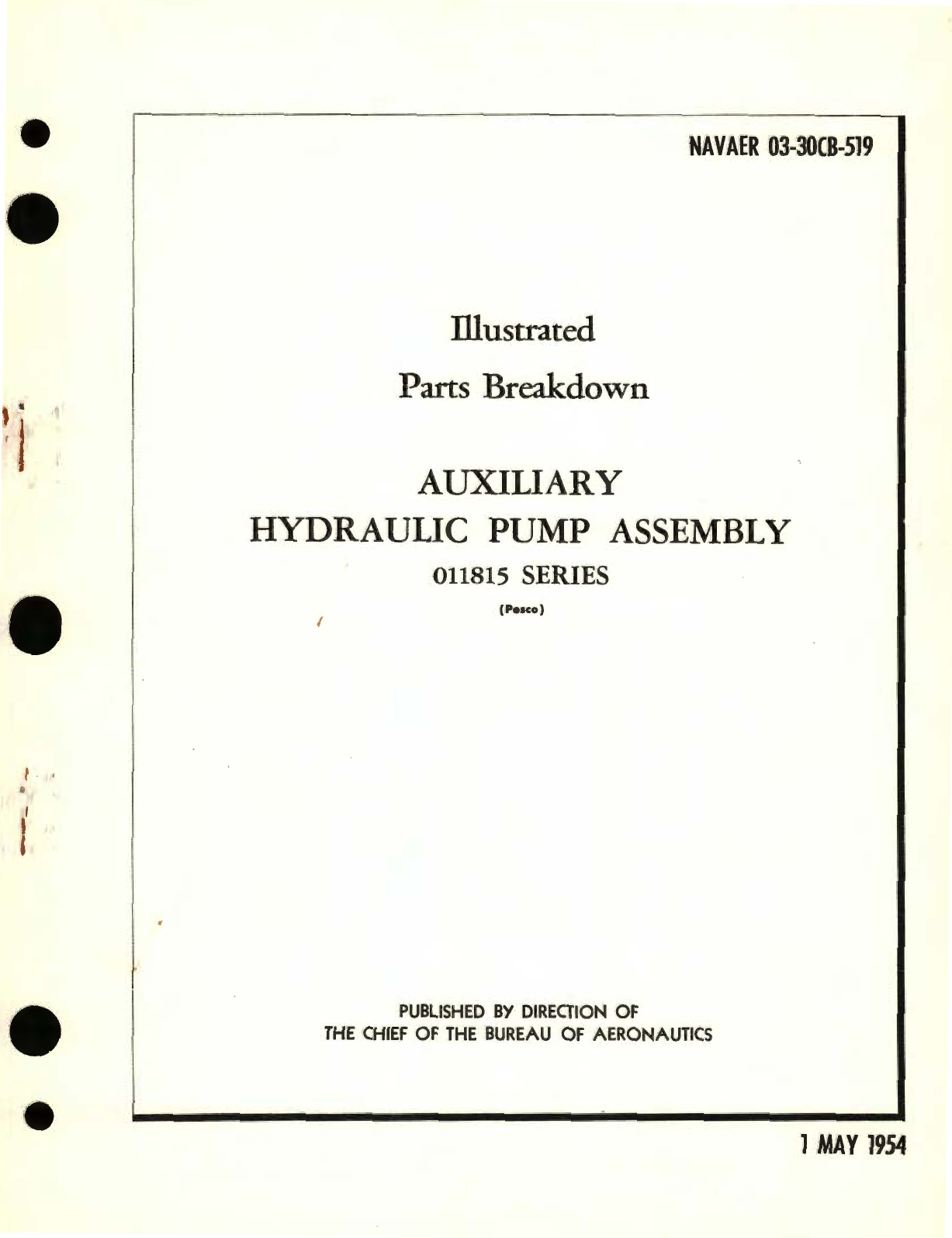 Sample page 1 from AirCorps Library document: Illustrated Parts Breakdown for Auxiliary Hydraulic Pump Assembly 011815 Series