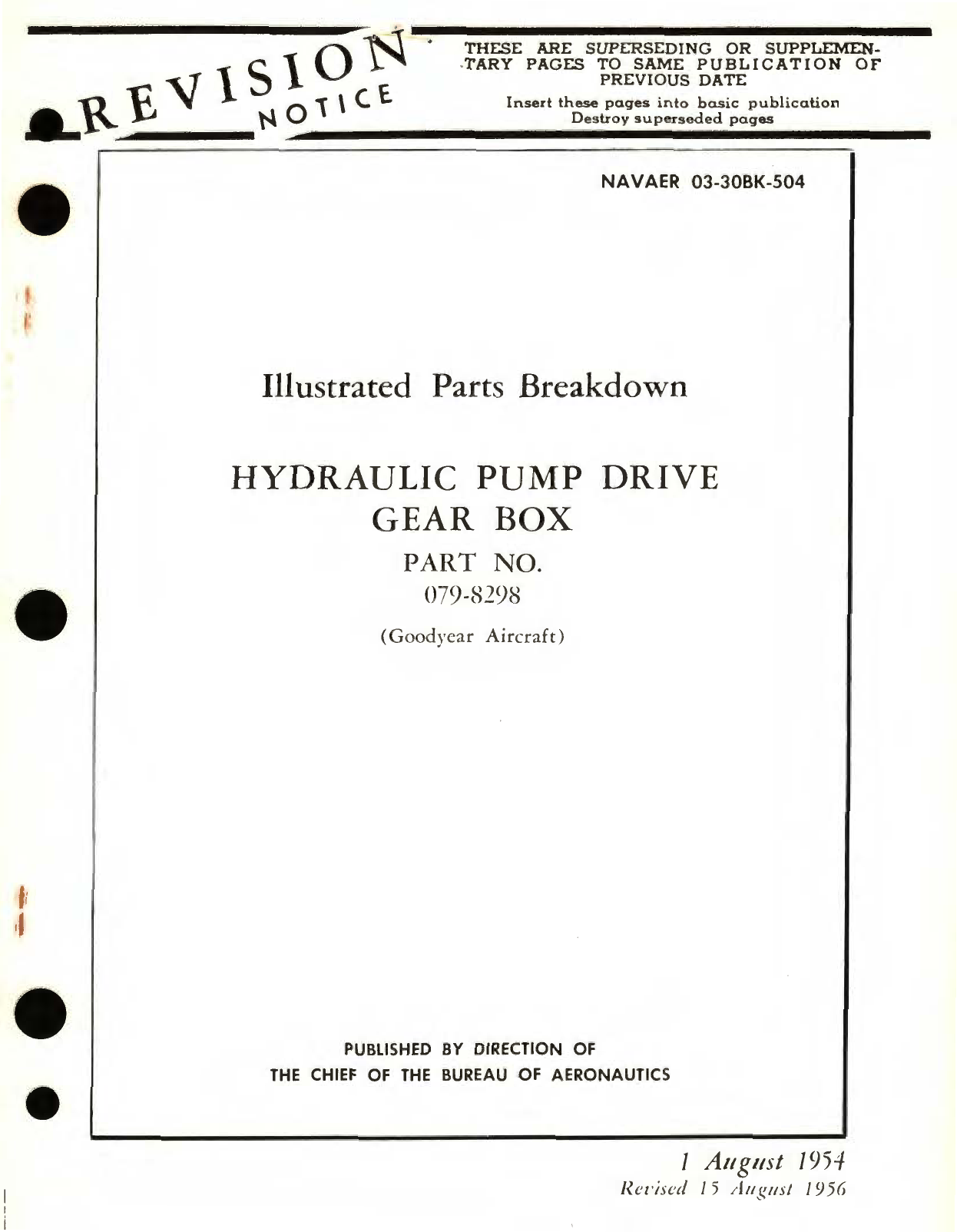 Sample page 1 from AirCorps Library document: Illustrated Parts Breakdown for Hydraulic Pump Drive Gear Box Part No. 079-9298 