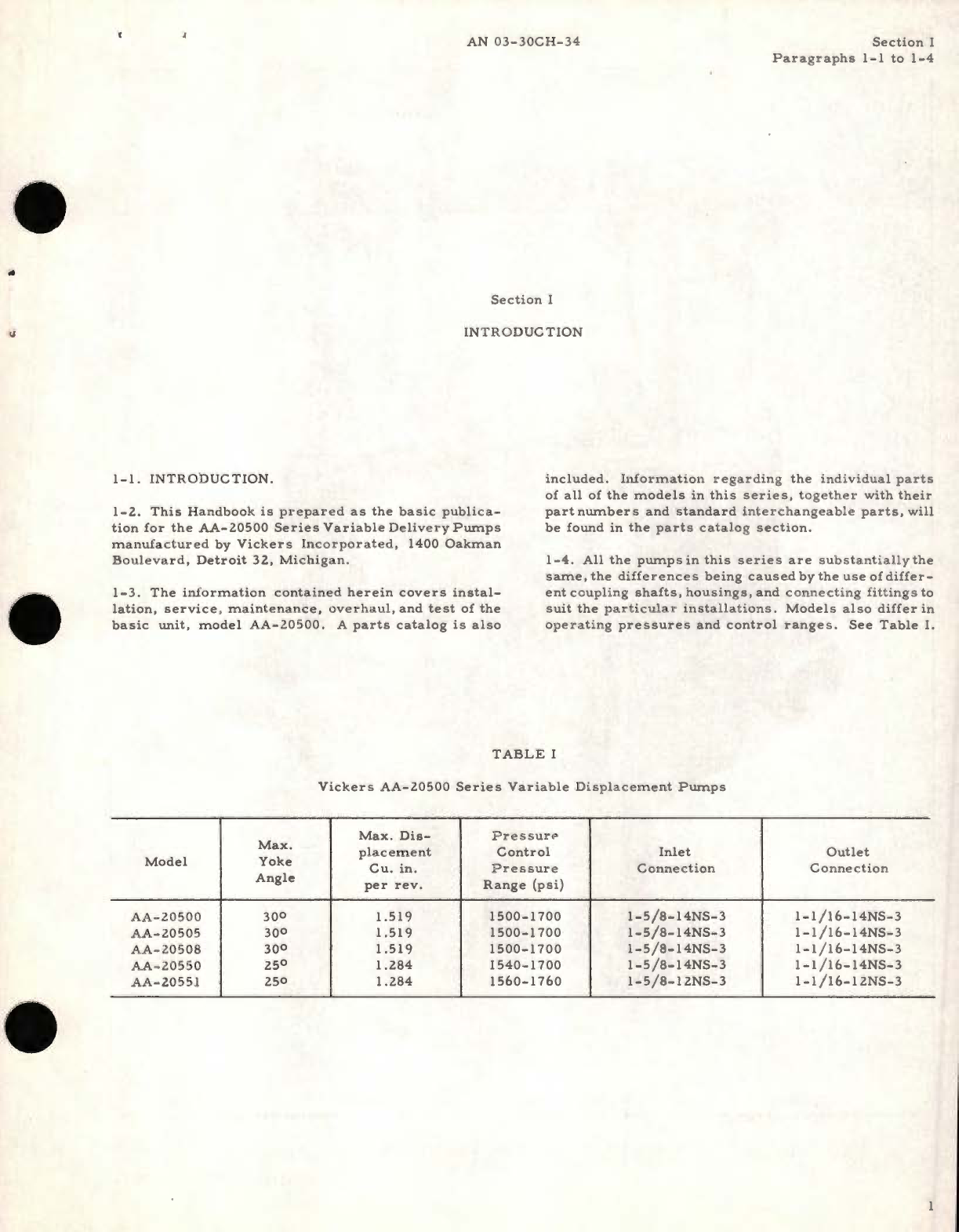 Sample page 5 from AirCorps Library document: Operation Service and Overhaul Instructions with Parts Catalog for Variable Delivery Pump AA-20500, AA-20508, AA-20551, AA-20505, AA-20550 