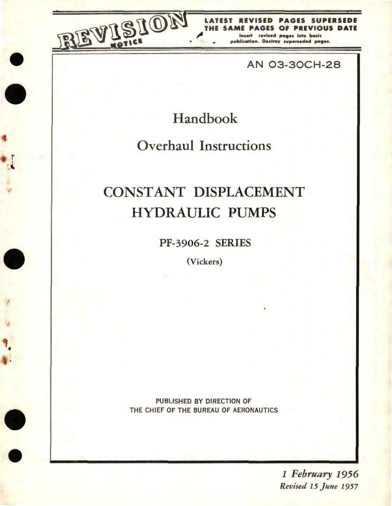 Sample page 1 from AirCorps Library document: Overhaul Instructions for Constant Displacement Hydraulic Pumps Part No. PF-3906-2 Series