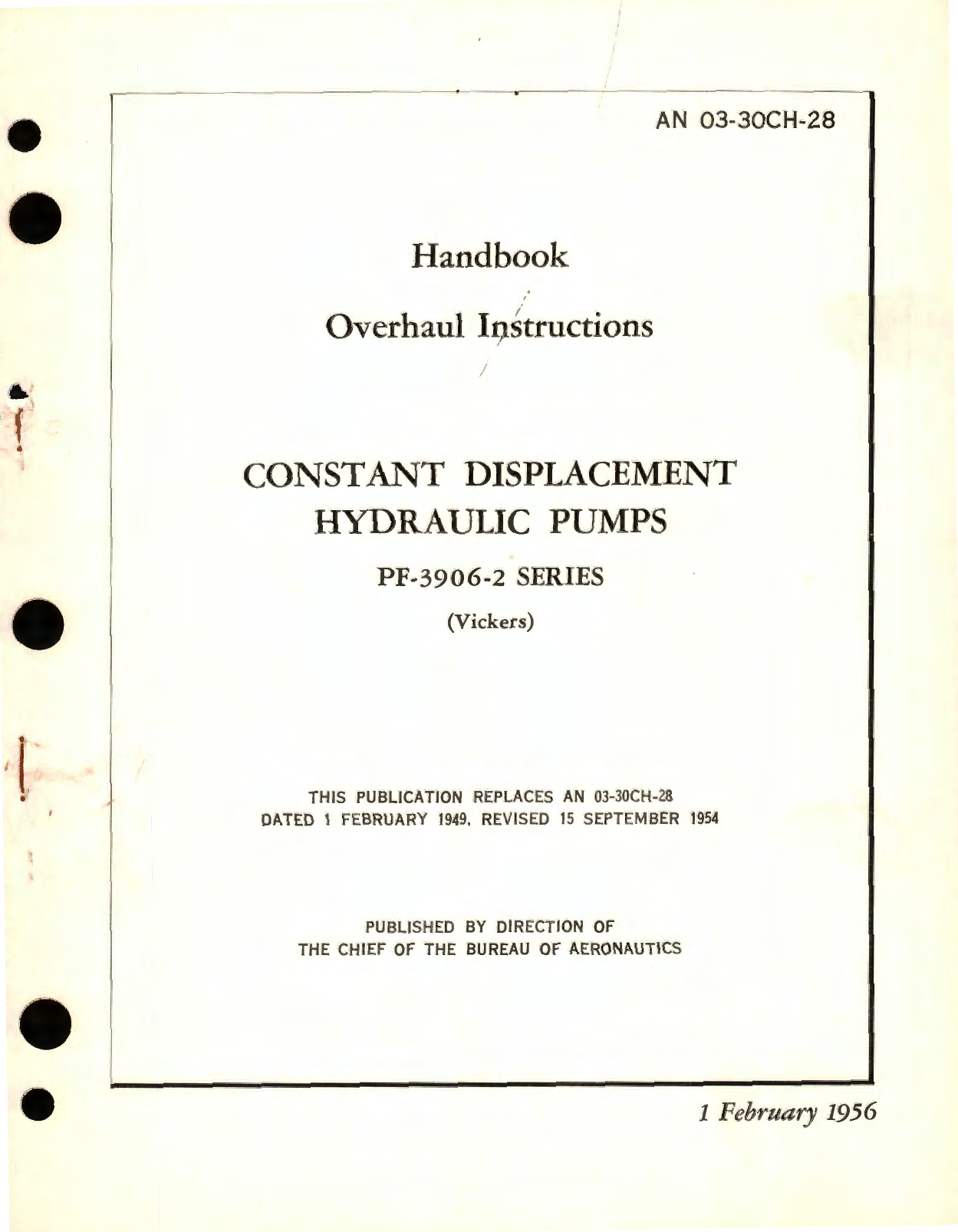 Sample page 1 from AirCorps Library document: Overhaul Instructions for Constant Displacement Hydraulic Pumps Part No. PF-3906-2 Series