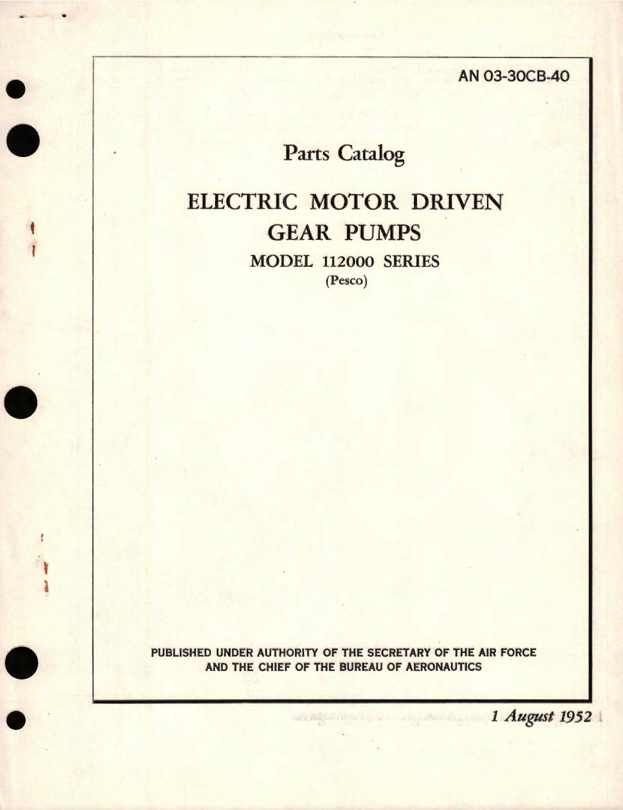 Sample page 1 from AirCorps Library document: Parts Catalog for Electric Motor Driven Gear Pumps Model 112000 Series 