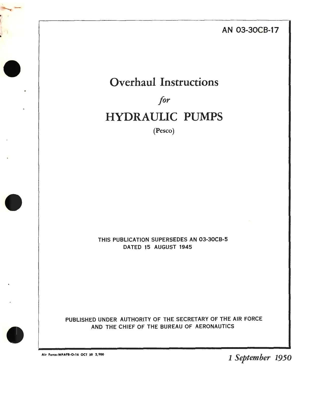 Sample page 1 from AirCorps Library document: Overhaul Instructions for hydraulic Pumps 