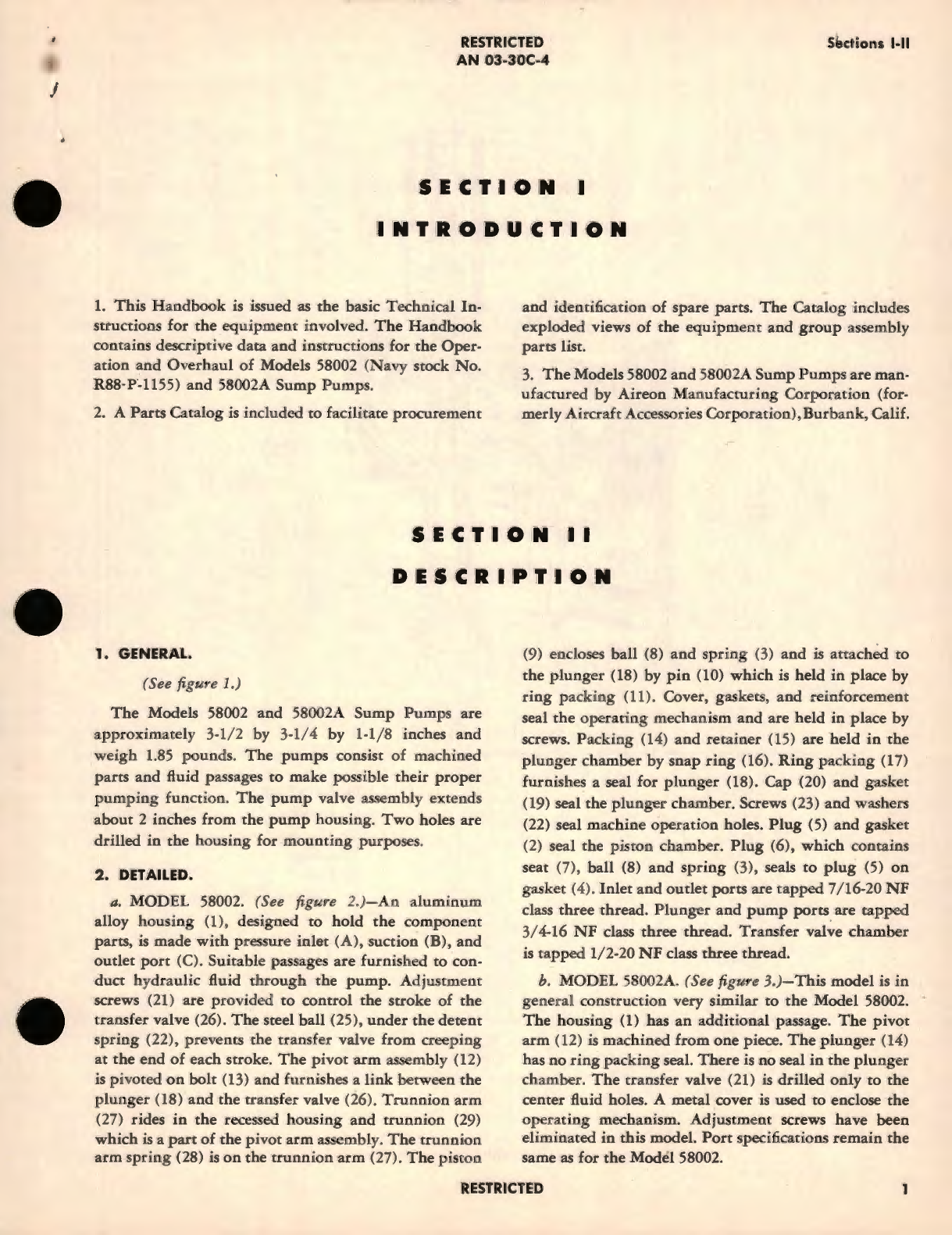 Sample page 5 from AirCorps Library document: Overhaul Instructions with Parts Catalog for Sump Pumps Aireon Models 58002 and 58002A