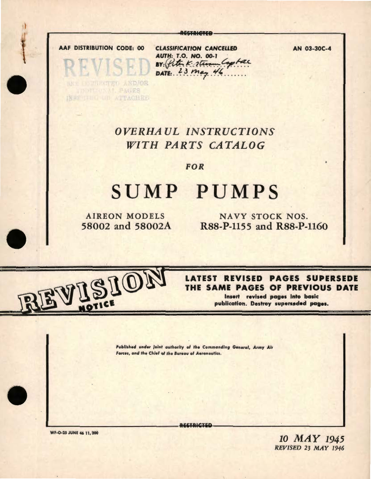 Sample page 1 from AirCorps Library document: Overhaul Instructions with Parts Catalog for Sump Pumps Aireon Models 58002, and 58002A