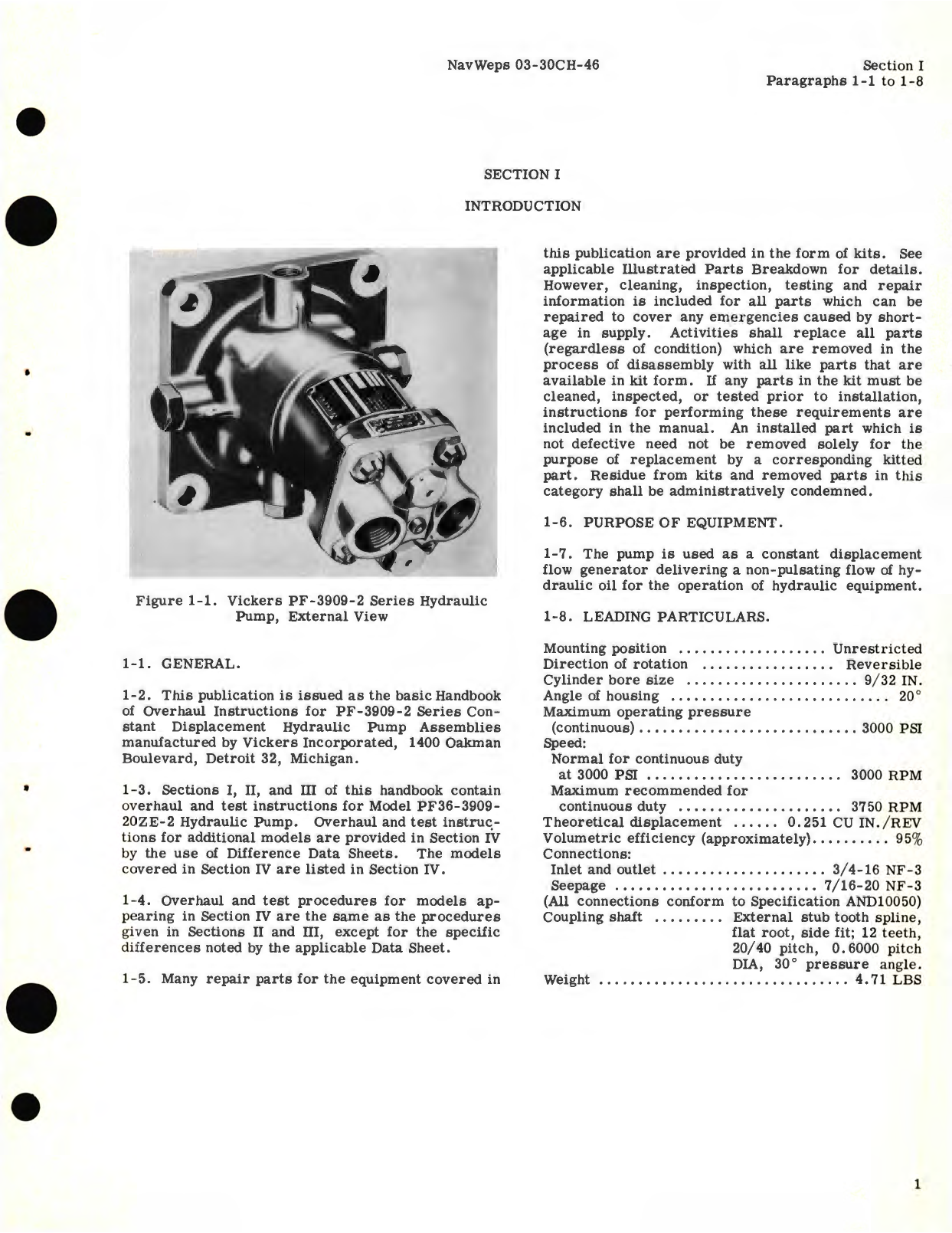 Sample page 5 from AirCorps Library document: Overhaul Instructions for Hydraulic Pump Assembly Models PF10-3909, PF36-3909, AA-19032 Motorpump 