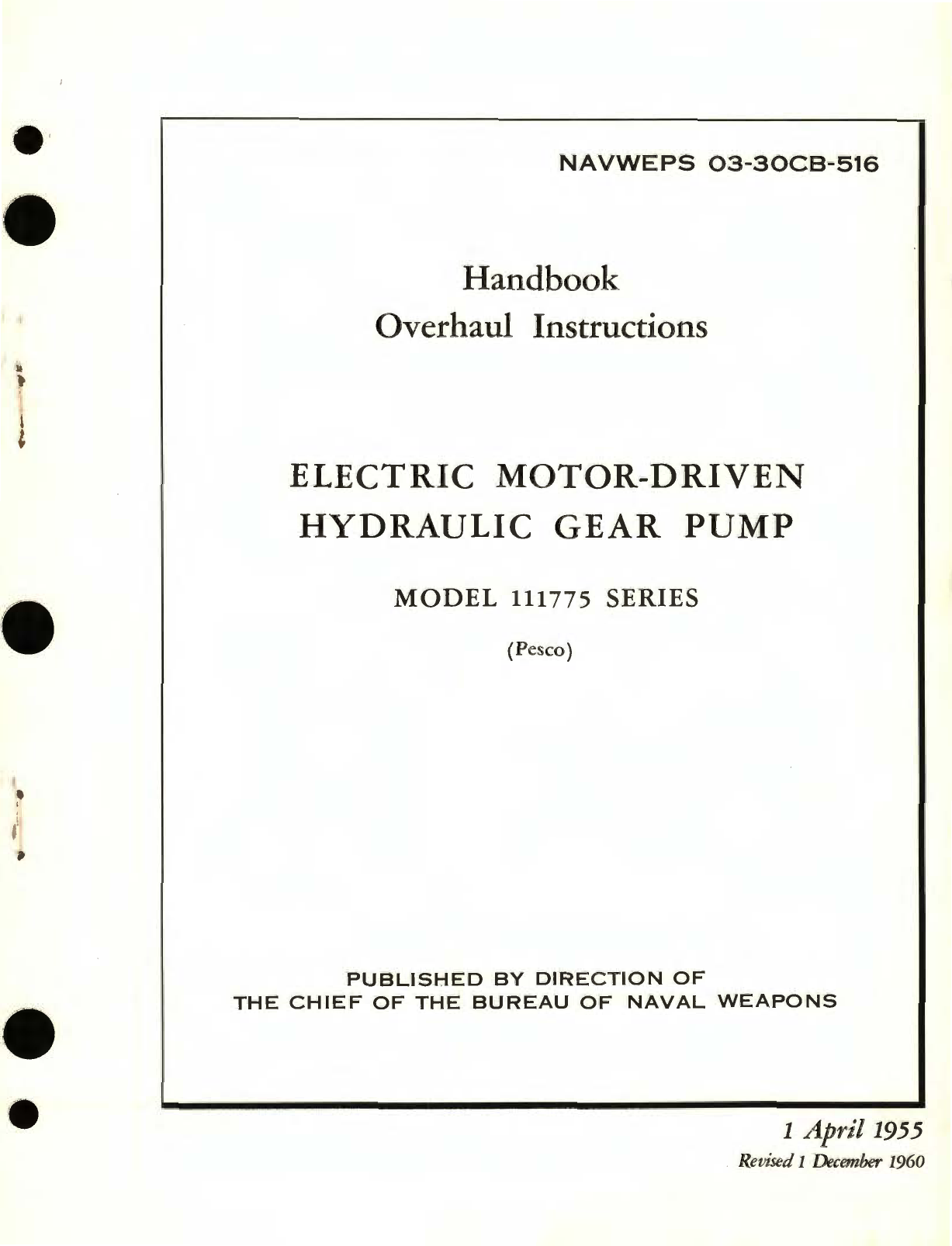 Sample page 1 from AirCorps Library document: Overhaul Instructions for Electric Motor-Driven Hydraulic Gear Pump Model 111775 