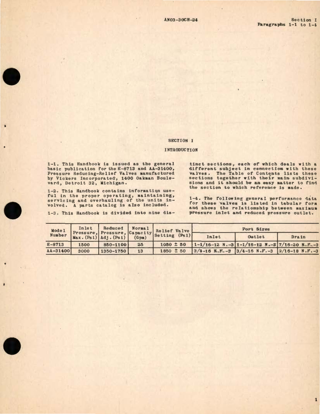 Sample page 5 from AirCorps Library document: Operation, Service and Overhaul Instructions with Parts Catalog for Pressure Reducing-Relief Valves Models E-8713 and AA-31400 