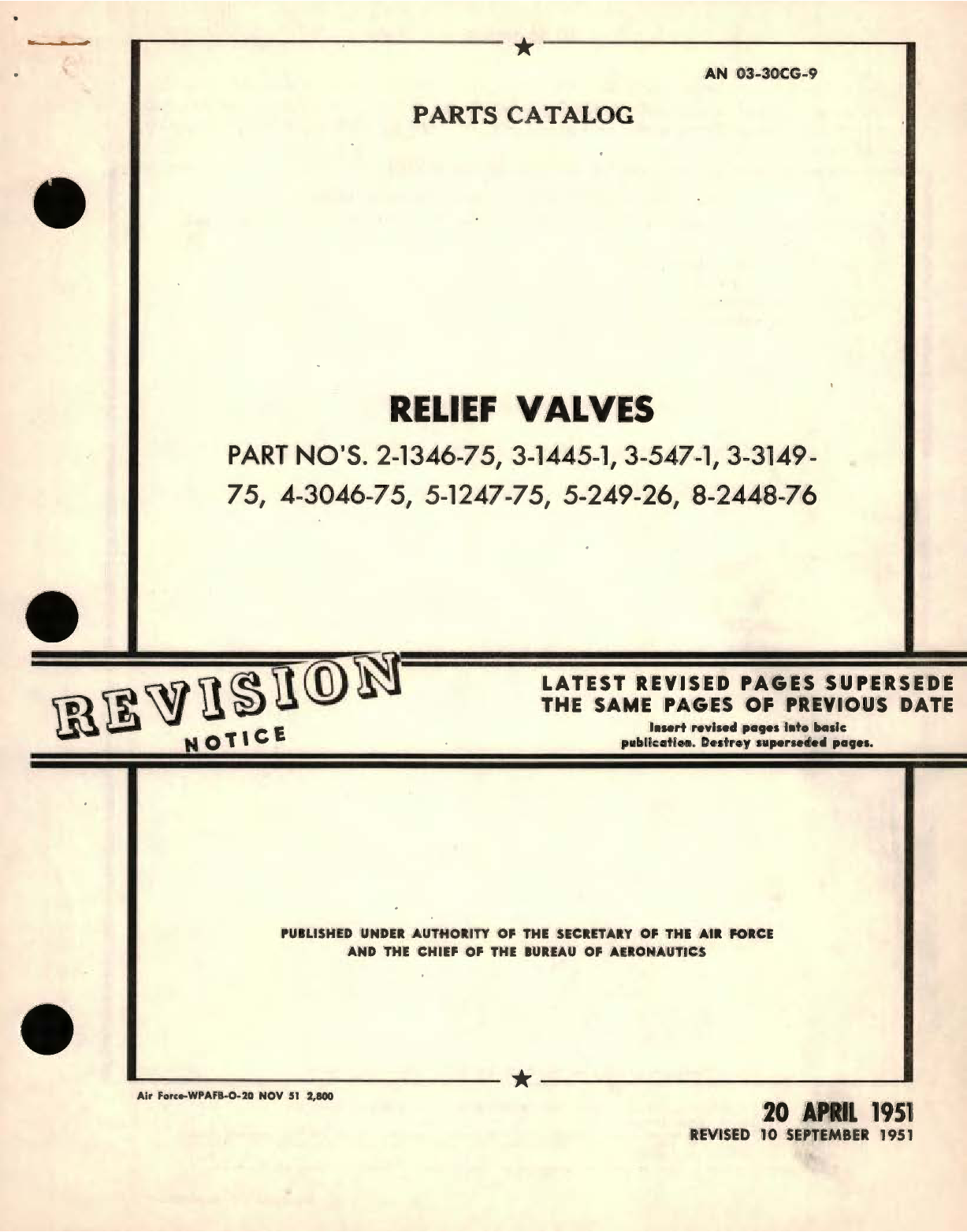 Sample page 1 from AirCorps Library document: Parts Catalog for Relief Valves Part No. 2-1346, 3-1445, 3-547, 3-3149, 4-3046, 5-1247, 5-249, 8-2448