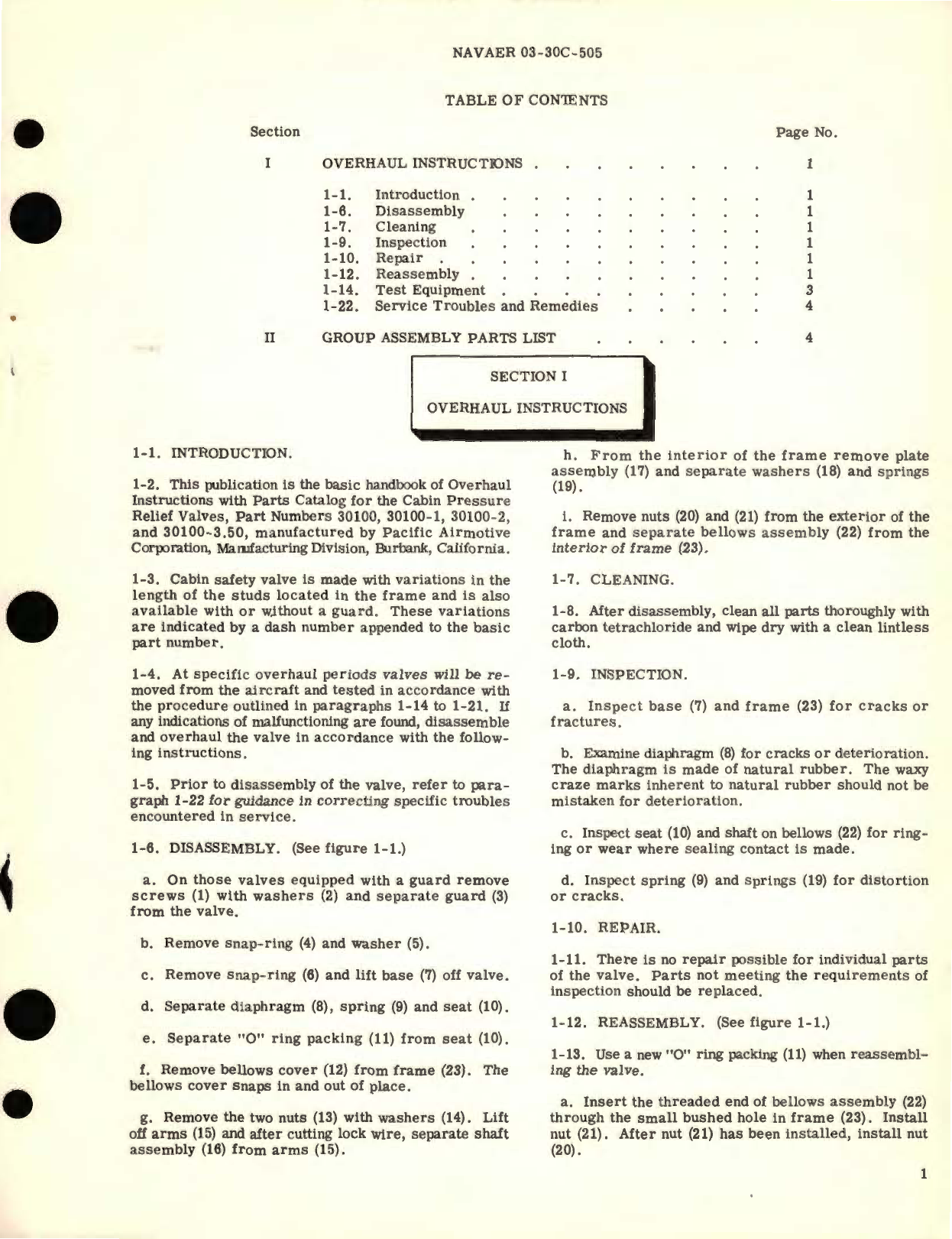 Sample page 3 from AirCorps Library document: Overhaul Instructions with Parts Catalog for Cabin Pressure Relief Valves Models 30100