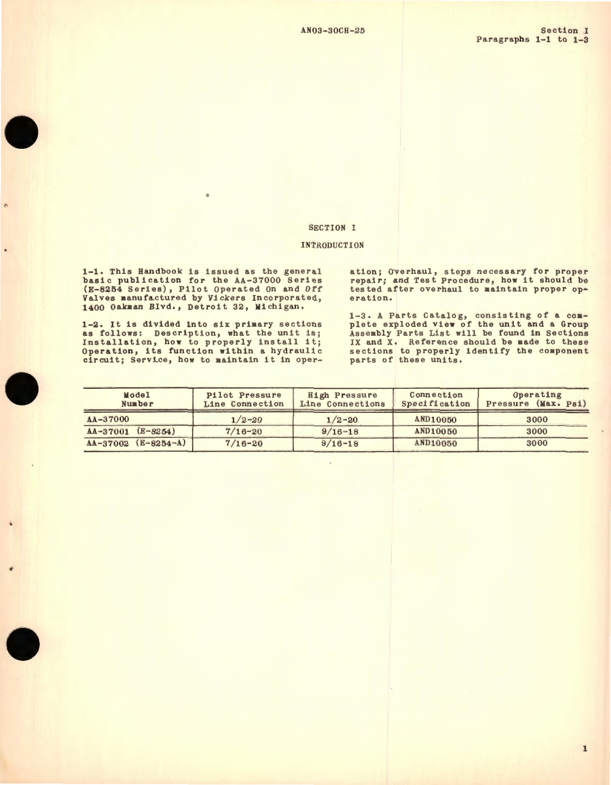 Sample page 5 from AirCorps Library document: Operation, Service and Overhaul Instructions with Parts Catalog for Pilot Operated On and Off Valves Models AA-37000, AA-37001, AA-3 7002