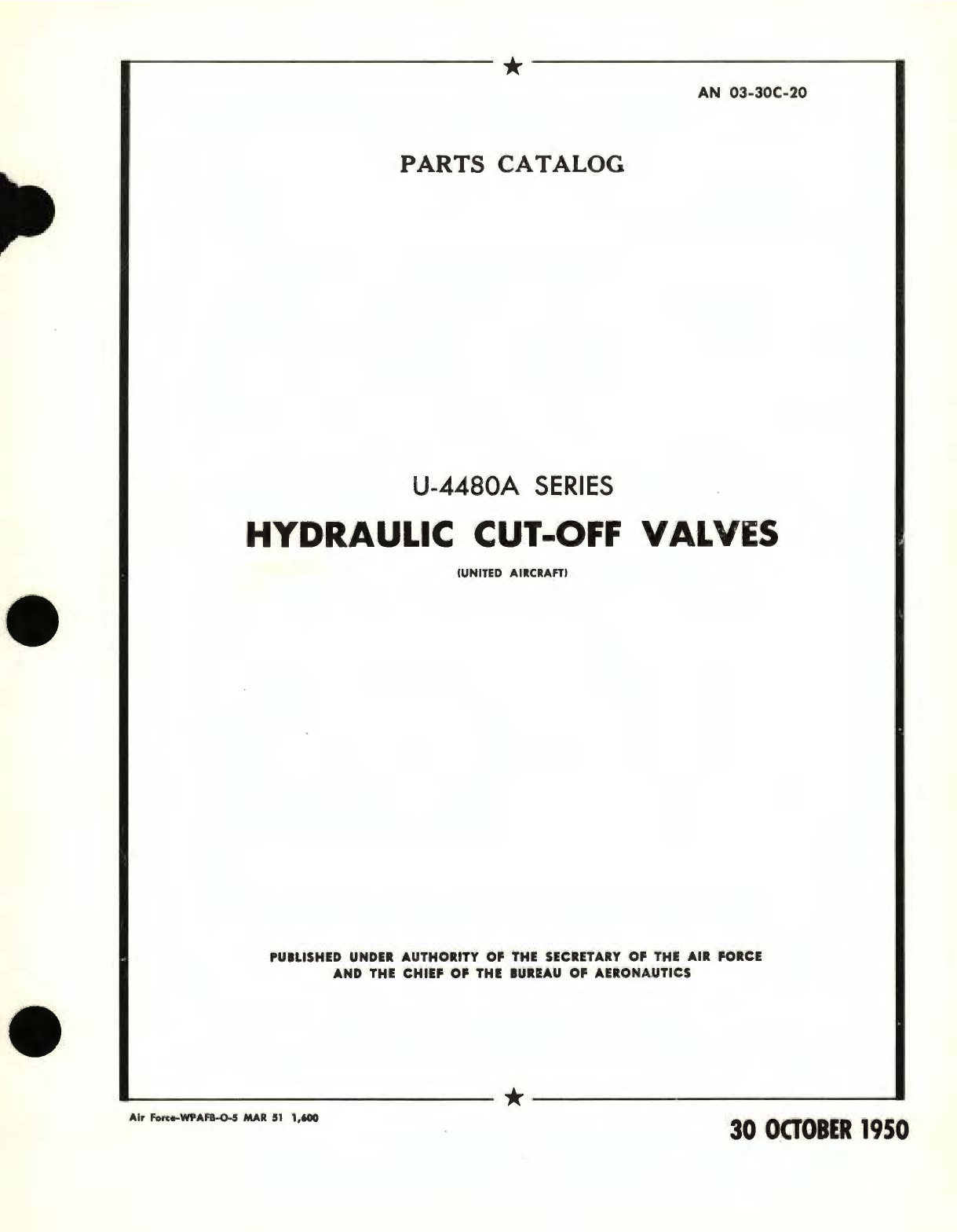 Sample page 1 from AirCorps Library document: Parts Catalog for Hydraulic Cut-Off Valves U-4480A 