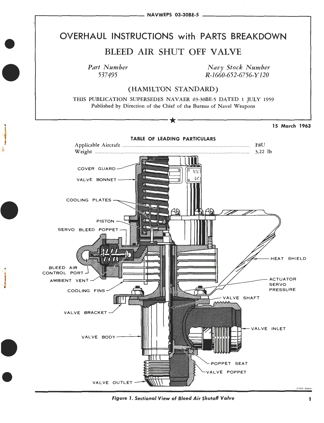 Sample page 1 from AirCorps Library document: Overhaul Instructions with Parts Breakdown for Bleed Air Shut Off Valve Part No. 537495 