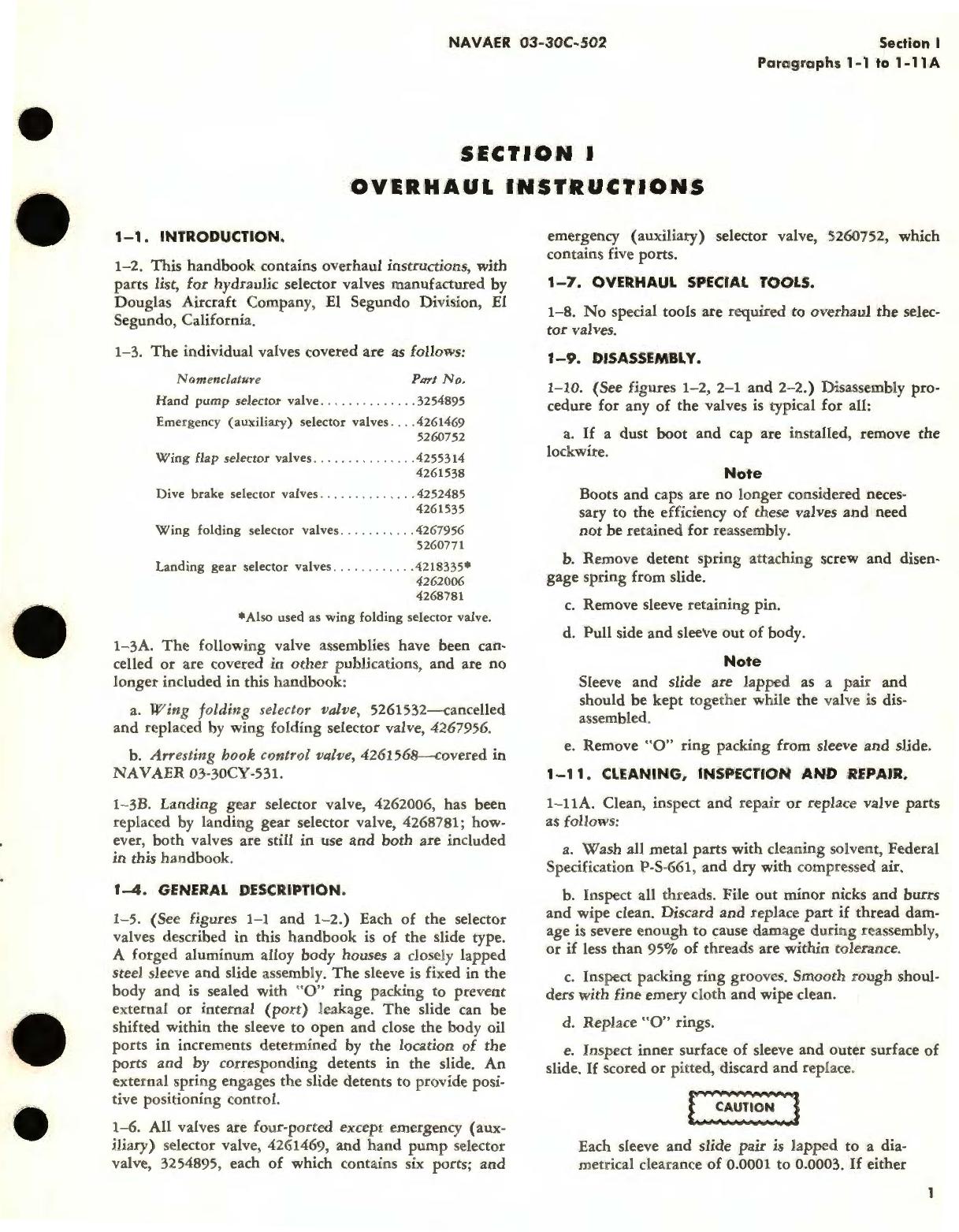 Sample page 5 from AirCorps Library document: Overhaul Instructions with Parts Catalog for Hydraulic Selector Valves Part No. 3254895, 4261538, 4218335, 4262006, 4252485, 4267956, 4255314, 4268781, 4261469, 5260771, 4261535, 5260752