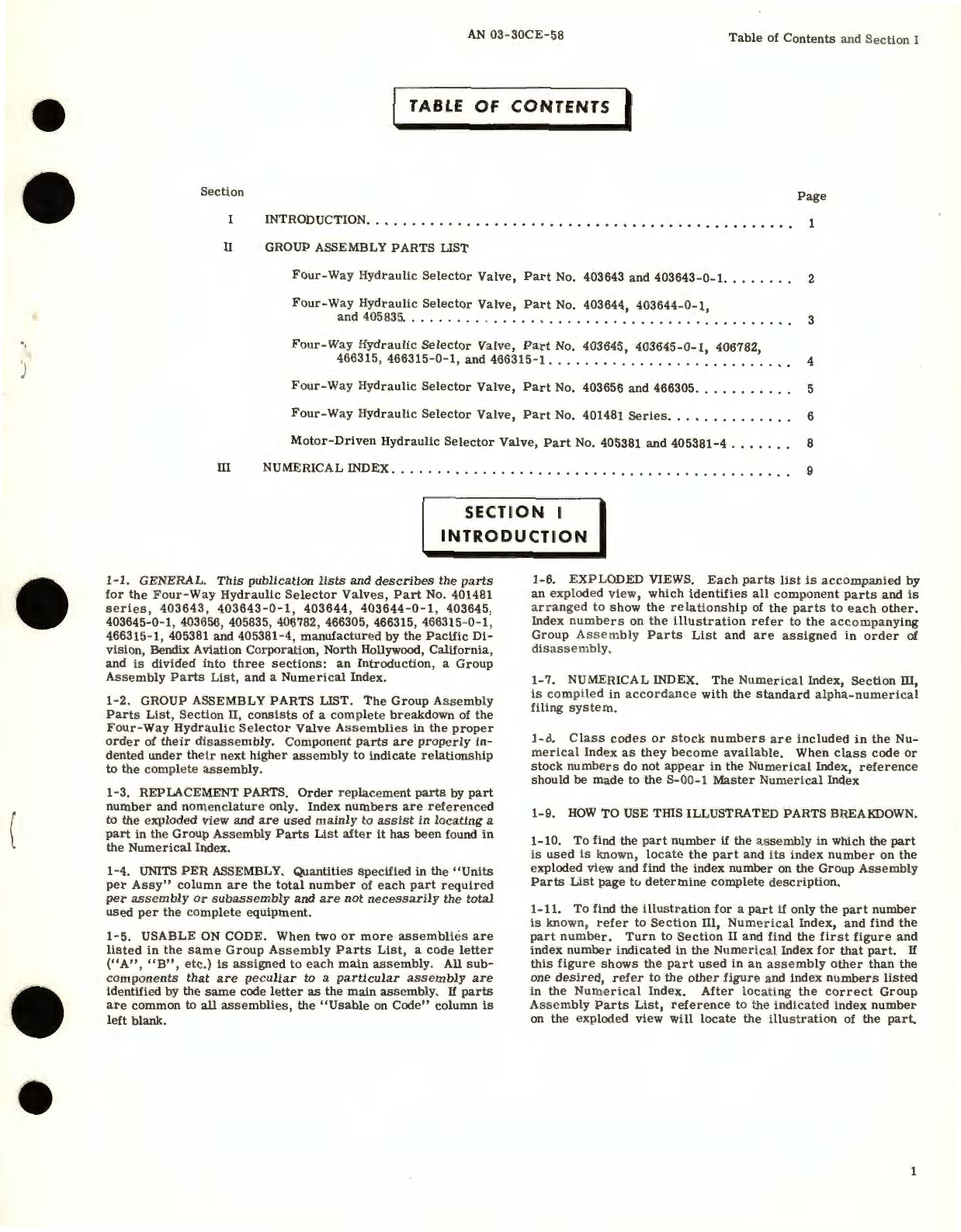 Sample page 3 from AirCorps Library document: Ilst Parts Bkdn for Four-Way Hydraulic Selector Valves (1500 PSI) Part No. 401481