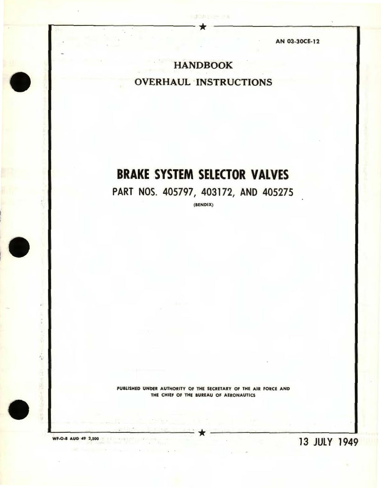 Sample page 1 from AirCorps Library document: Overhaul Instructions for Brake System Selector Valves Part No. 405797, 403172, and 405275 