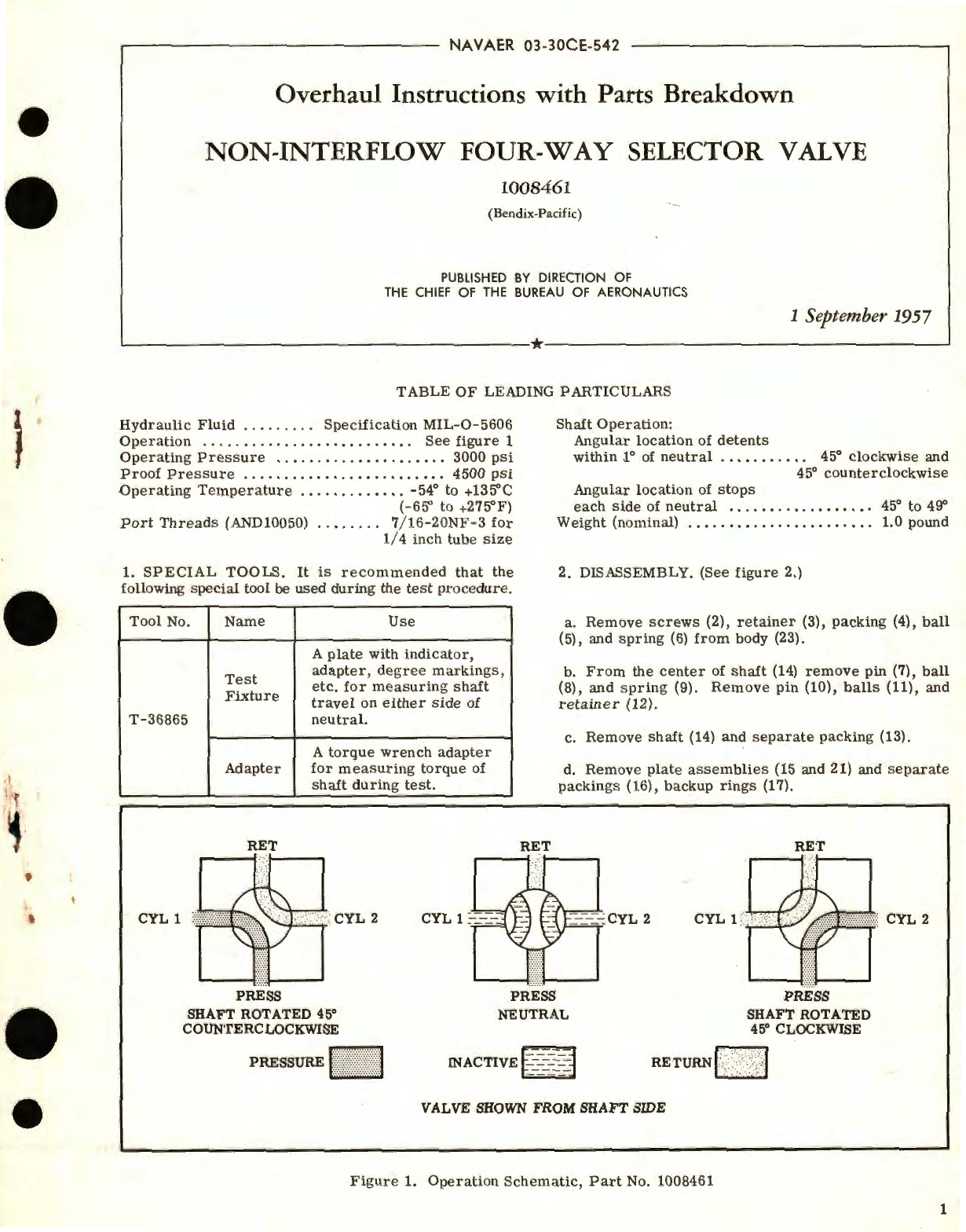 Sample page 1 from AirCorps Library document: Overhaul Instructions with Parts Breakdown for Non-Interflow Four-Way Selector Valve Part No. 1008461