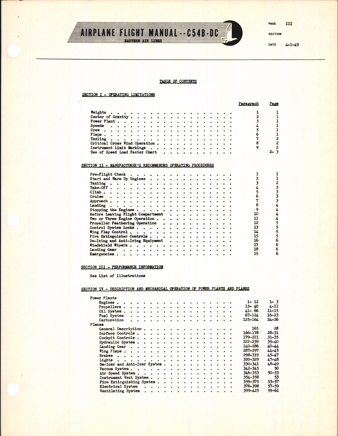 Sample page 5 from AirCorps Library document: Airplane Flight Manual for C-54B-DC