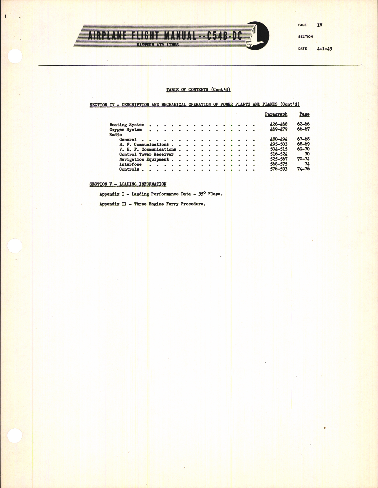 Sample page 7 from AirCorps Library document: Airplane Flight Manual for C-54B-DC