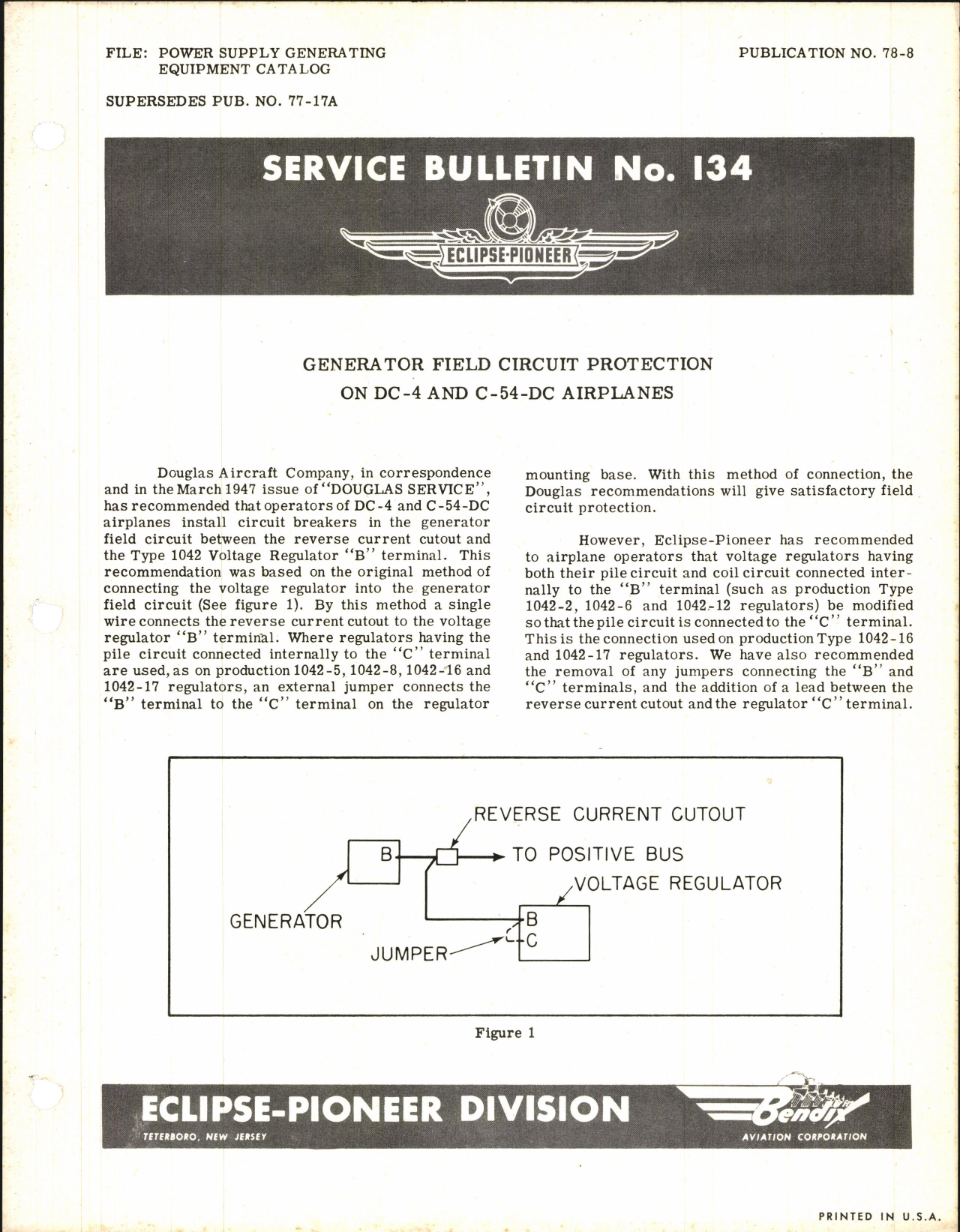 Sample page 1 from AirCorps Library document: Generator Field Circuit Protection on DC-4 and C-54-DC Airplanes