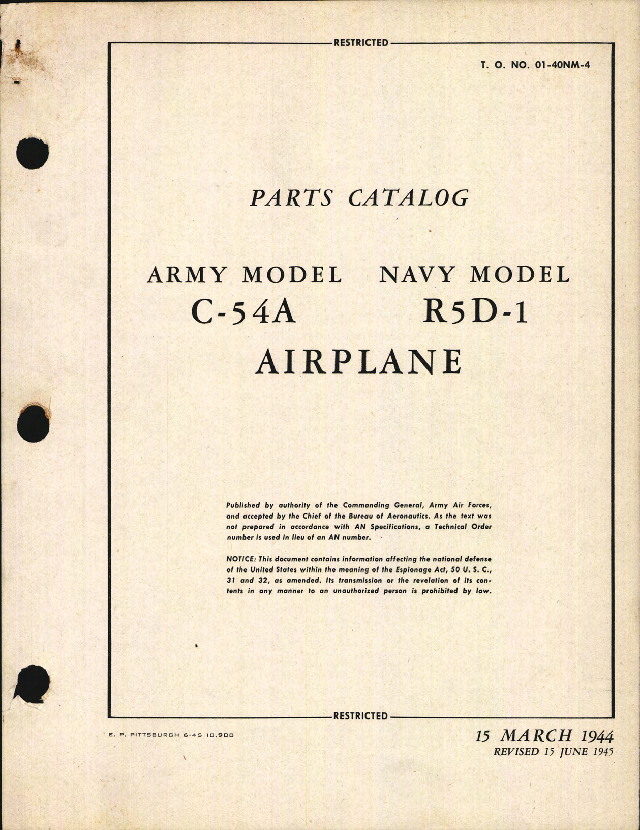 Sample page 1 from AirCorps Library document: Parts Catalog for C-54A and R5D-1