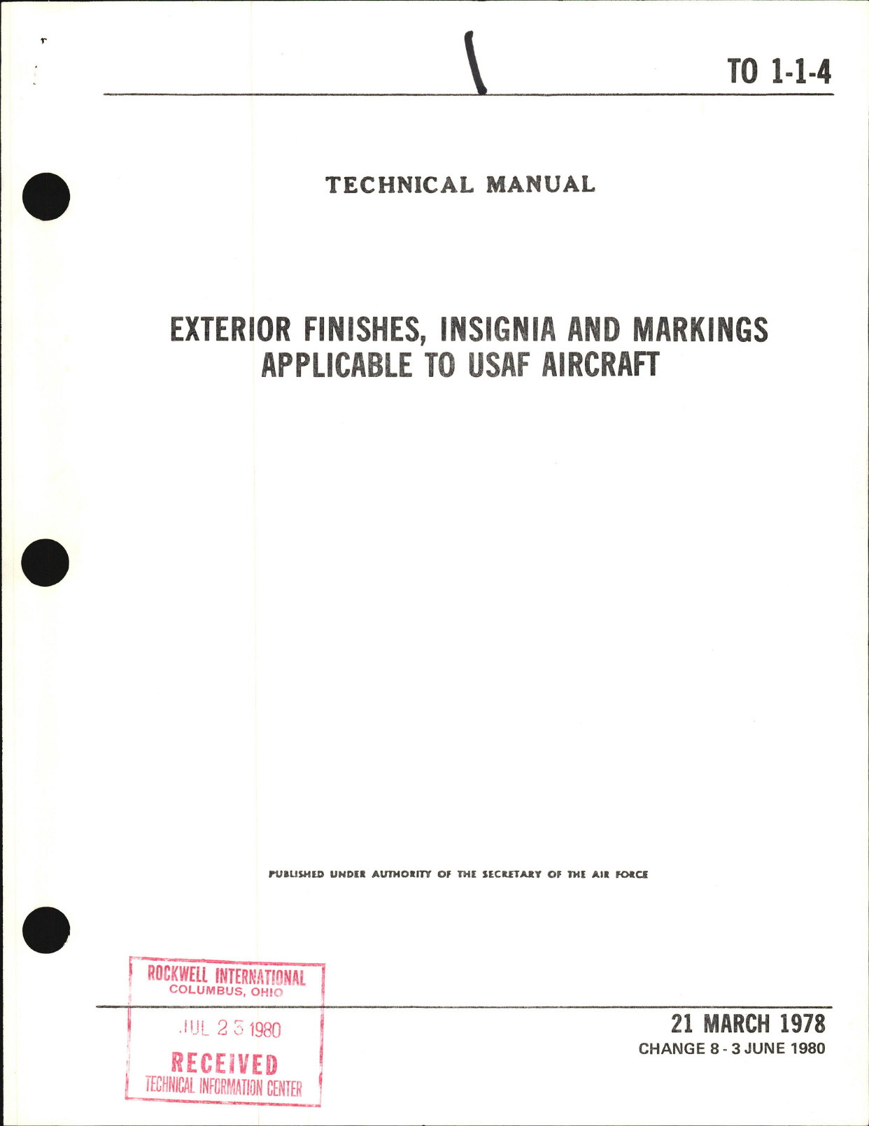 Sample page 1 from AirCorps Library document: Exterior Finishes, Insignia and Markings for USAF Aircraft - Change -8