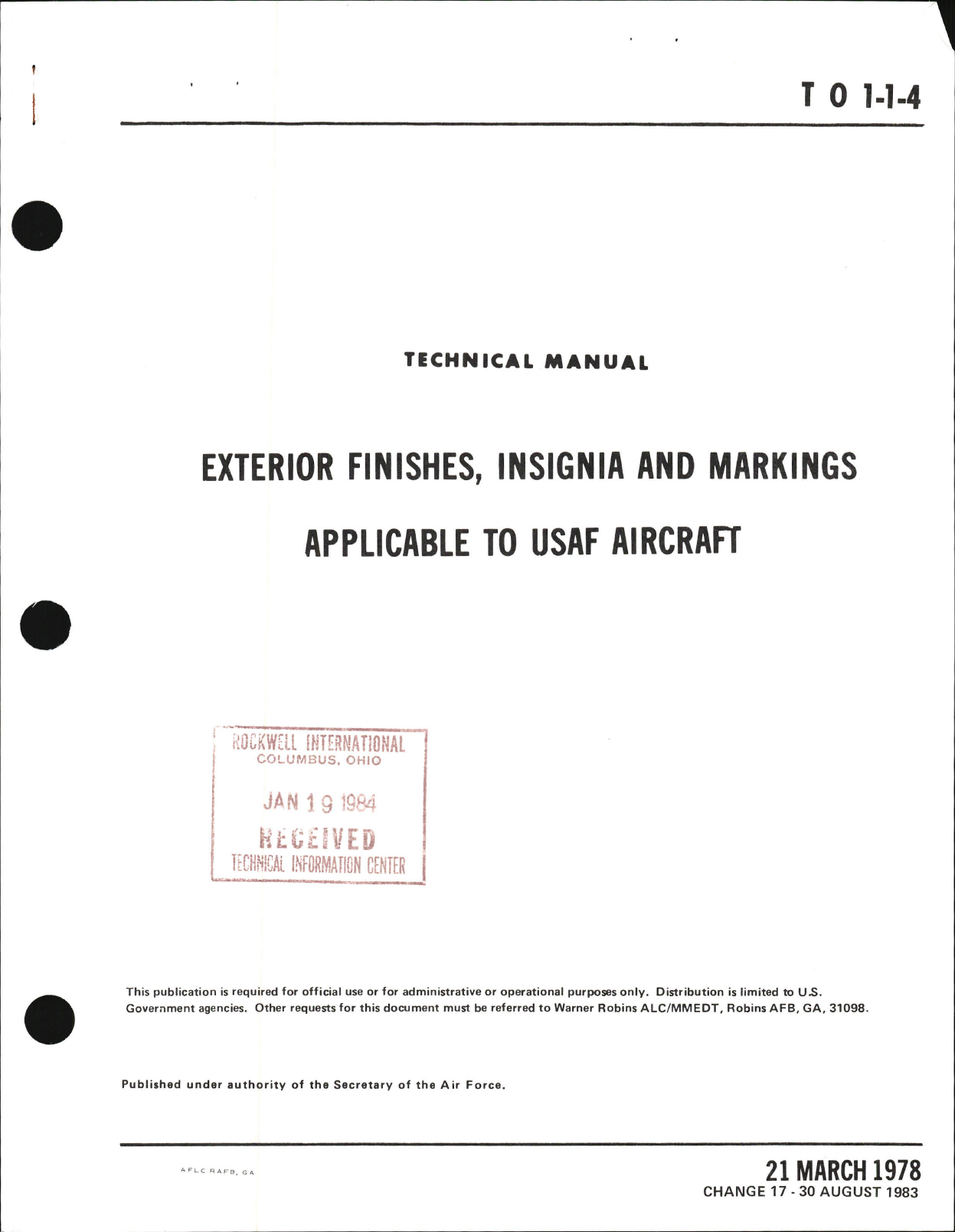 Sample page 1 from AirCorps Library document: Exterior Finishes, Insignia and Markings for USAF Aircraft - Change - 17