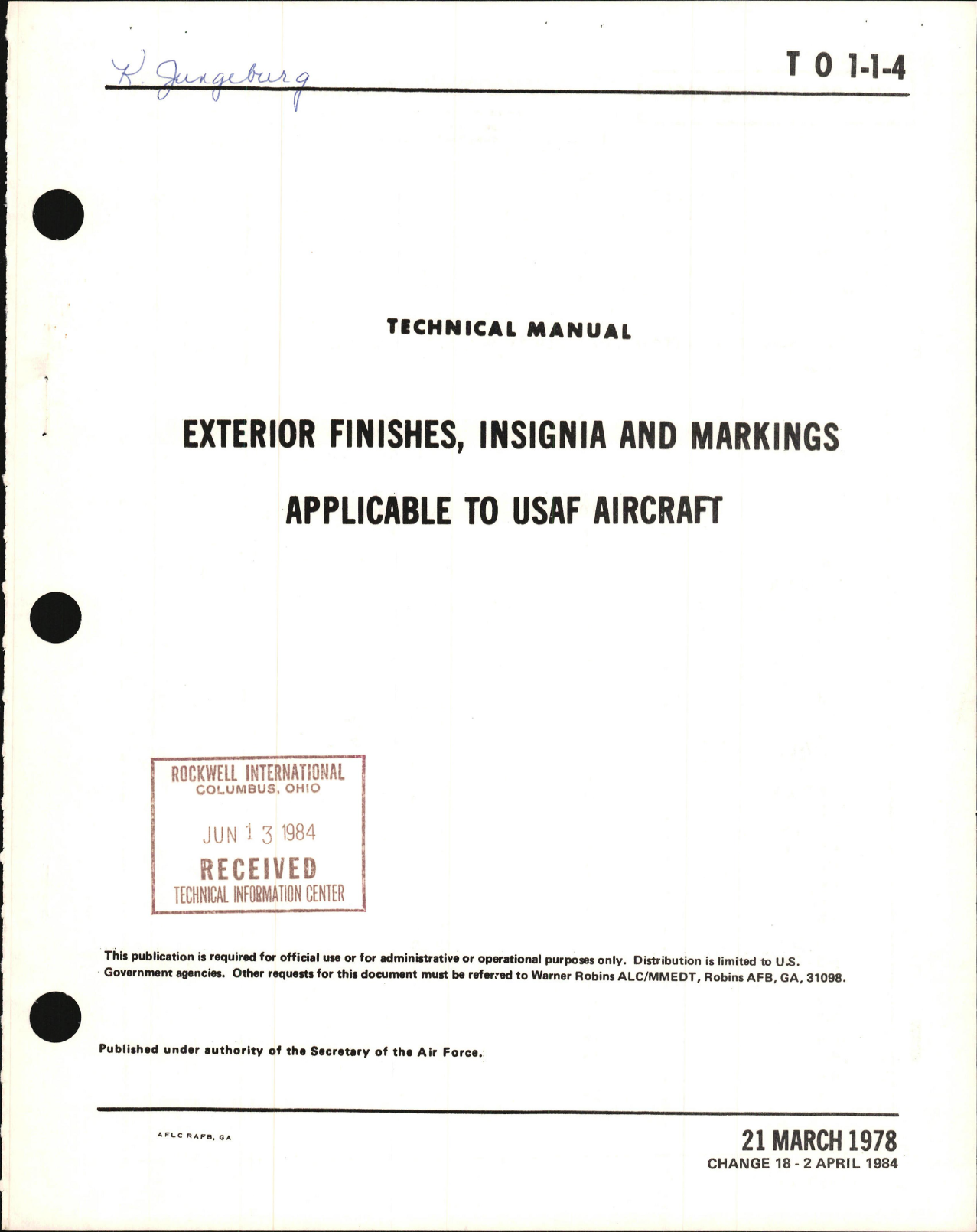Sample page 1 from AirCorps Library document: Exterior Finishes, Insignia and Markings for USAF Aircraft - Change - 18