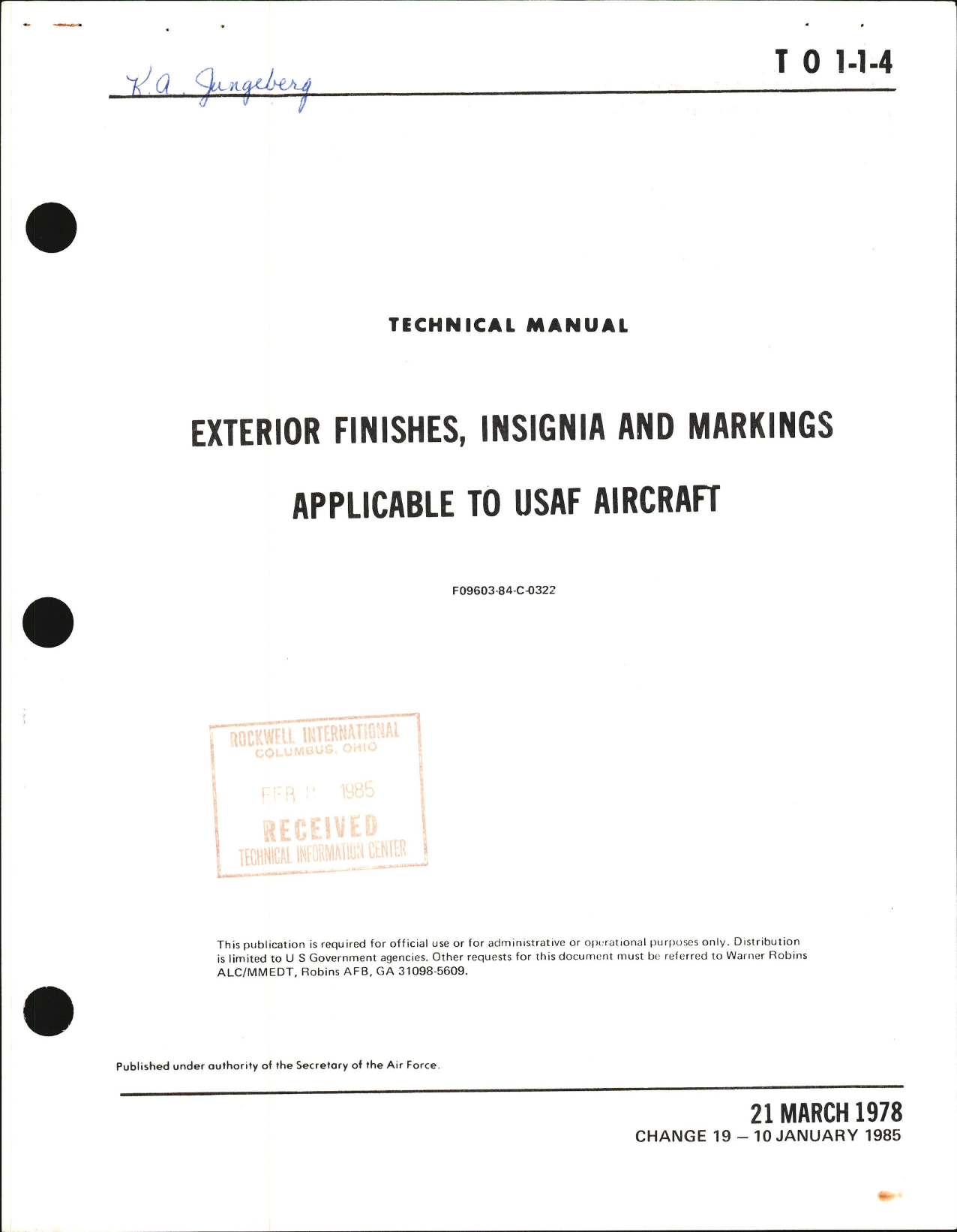 Sample page 1 from AirCorps Library document: Exterior Finishes, Insignia and Markings for USAF Aircraft - Change - 19