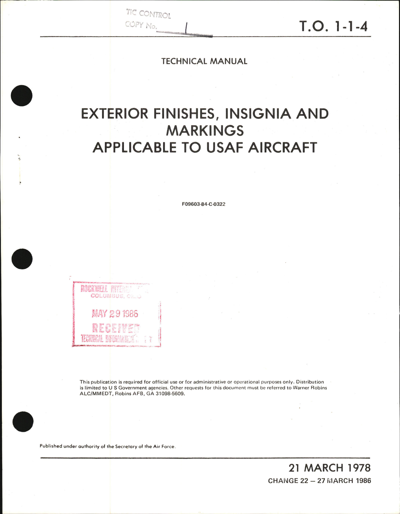 Sample page 1 from AirCorps Library document: Exterior Finishes, Insignia and Markings for USAF Aircraft - Change - 22