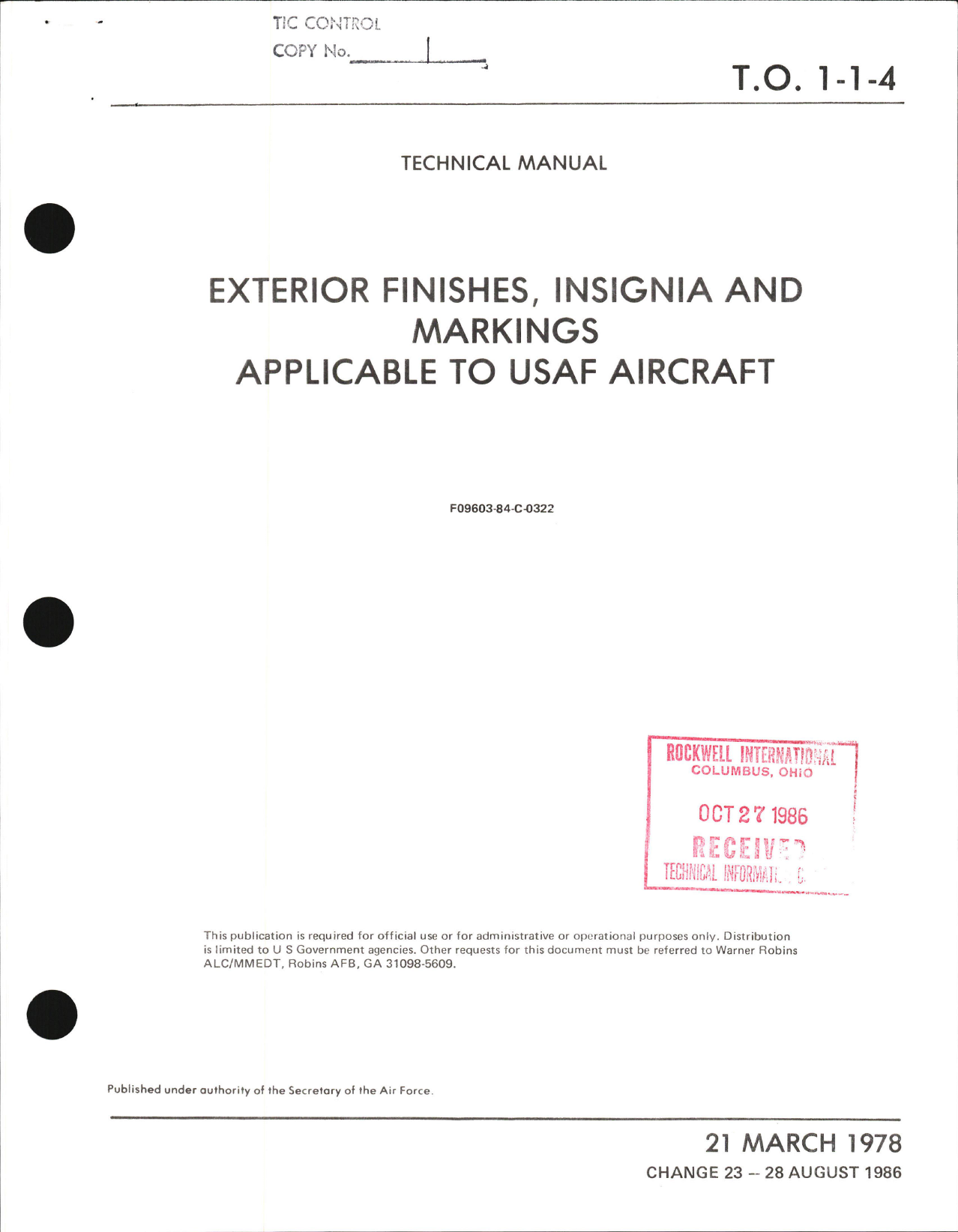 Sample page 1 from AirCorps Library document: Exterior Finishes, Insignia and Markings for USAF Aircraft - Change - 23