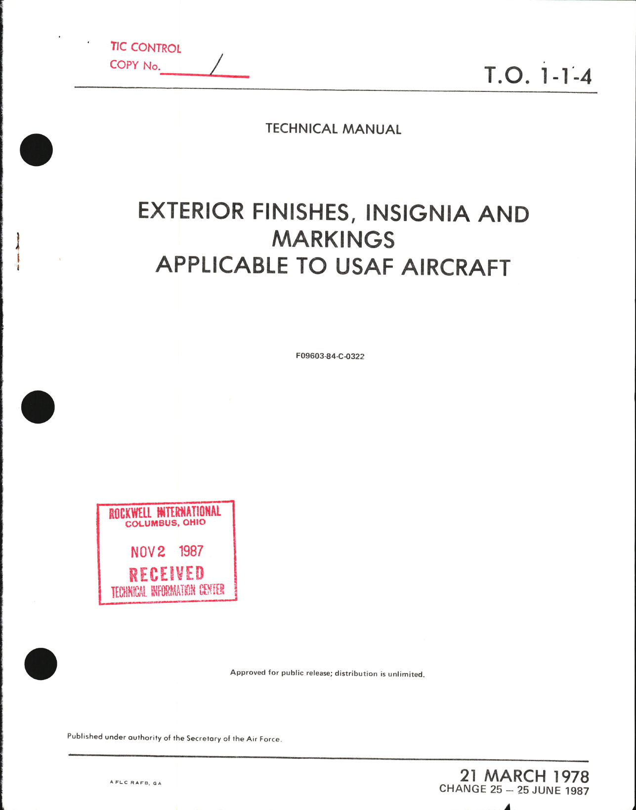 Sample page 1 from AirCorps Library document: Exterior Finishes, Insignia and Markings for USAF Aircraft - Change - 25