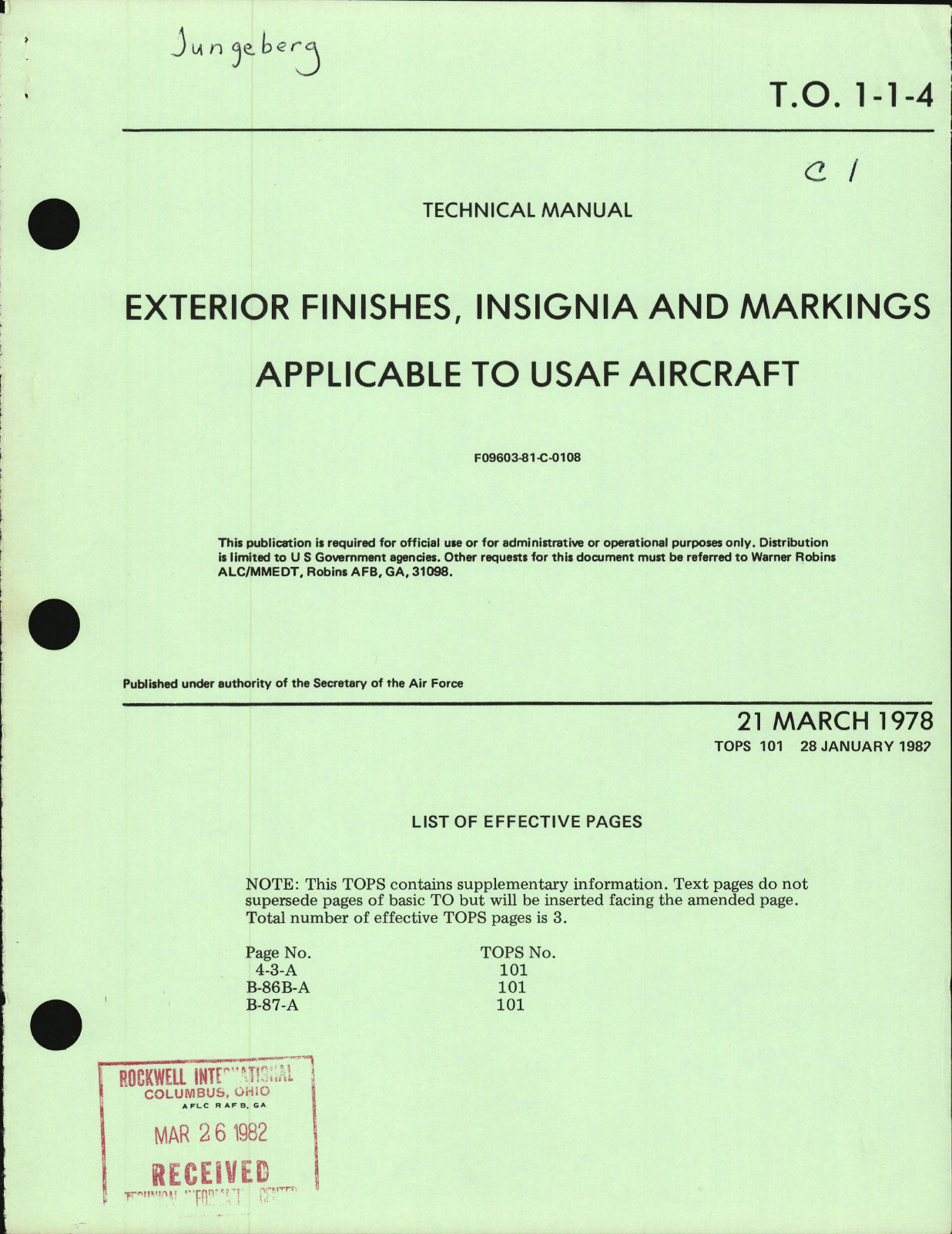 Sample page 1 from AirCorps Library document: Exterior Finishes, Insignia and Markings for USAF Aircraft - TOPS 101